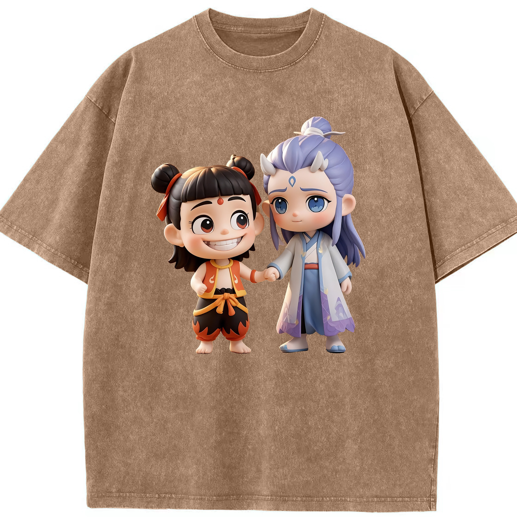（画像用） Ne Zha 2 ナタ 魔童の大暴れ 綿100% ヴィンテージ風 半袖Tシャツ（フロントプリント）