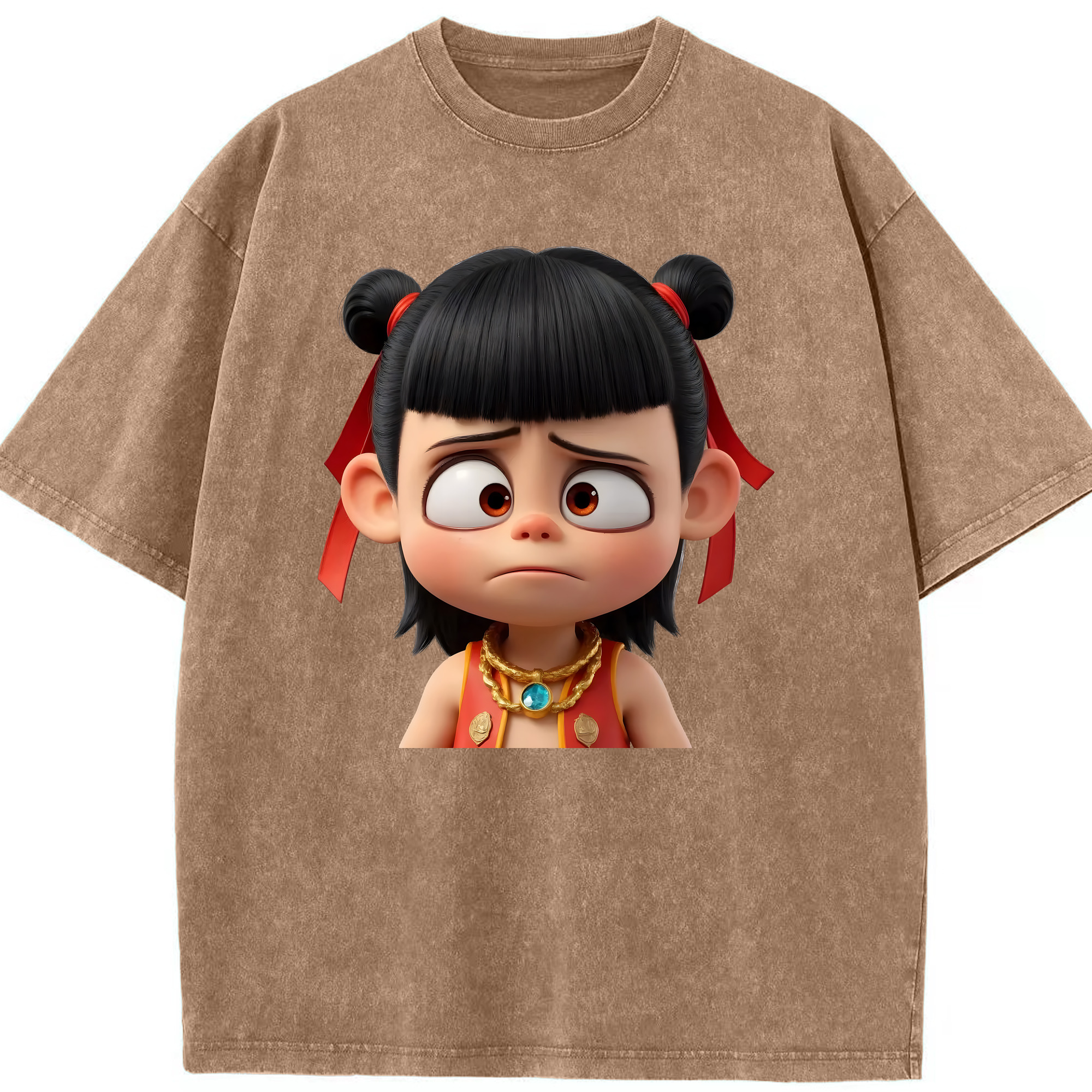 （画像用） Ne Zha 2 ナタ 魔童の大暴れ 綿100% ヴィンテージ風 半袖Tシャツ（フロントプリント）