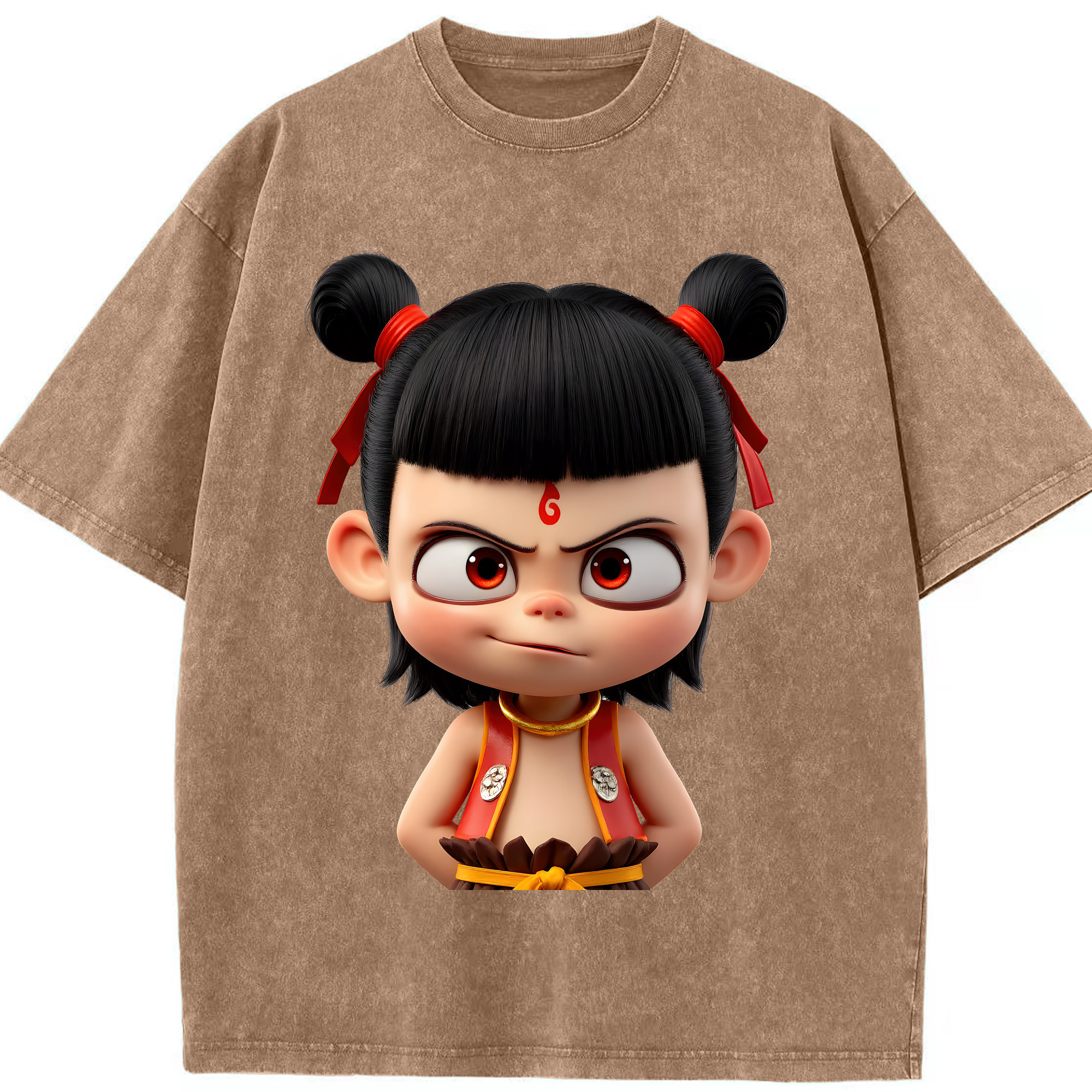 （画像用） Ne Zha 2 ナタ 魔童の大暴れ 綿100% ヴィンテージ風 半袖Tシャツ（フロントプリント）
