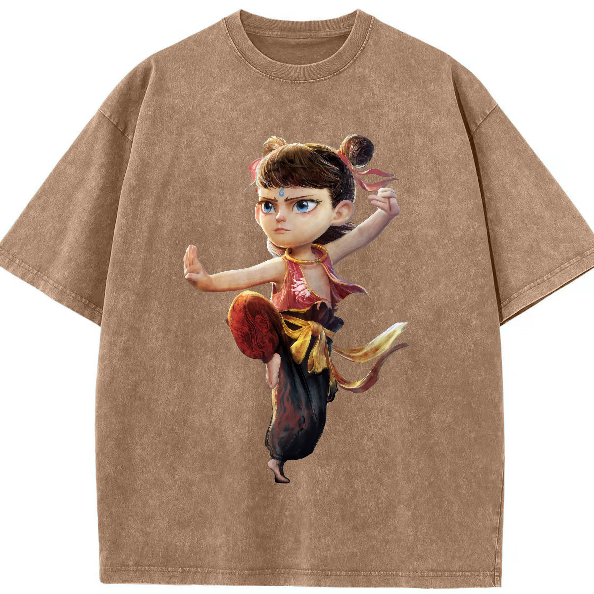 （画像用） Ne Zha 2 ナタ 魔童の大暴れ 綿100% ヴィンテージ風 半袖Tシャツ（フロントプリント）