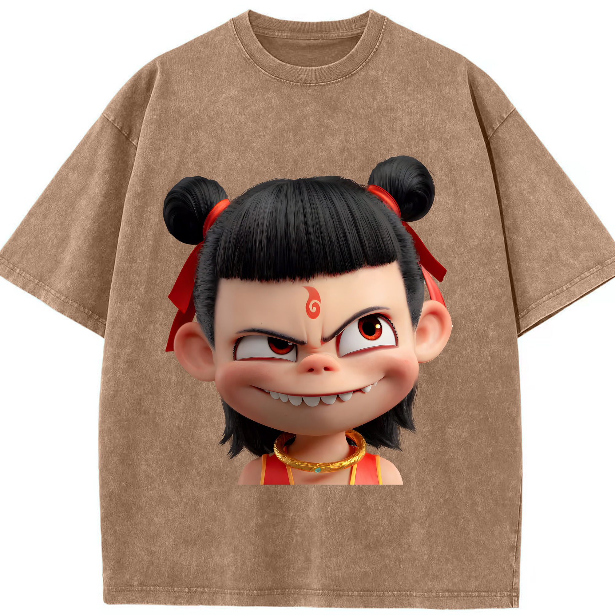 （画像用） Ne Zha 2 ナタ 魔童の大暴れ 綿100% ヴィンテージ風 半袖Tシャツ（フロントプリント）