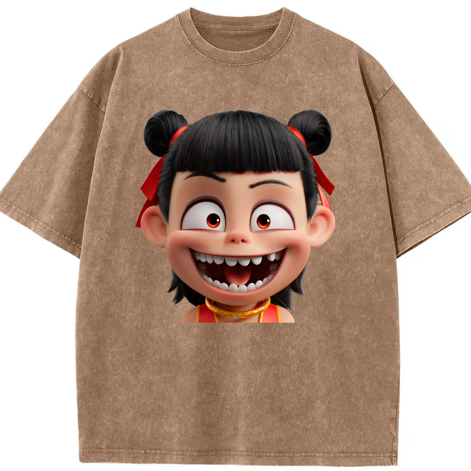 （画像用） Ne Zha 2 ナタ 魔童の大暴れ 綿100% ヴィンテージ風 半袖Tシャツ（フロントプリント）