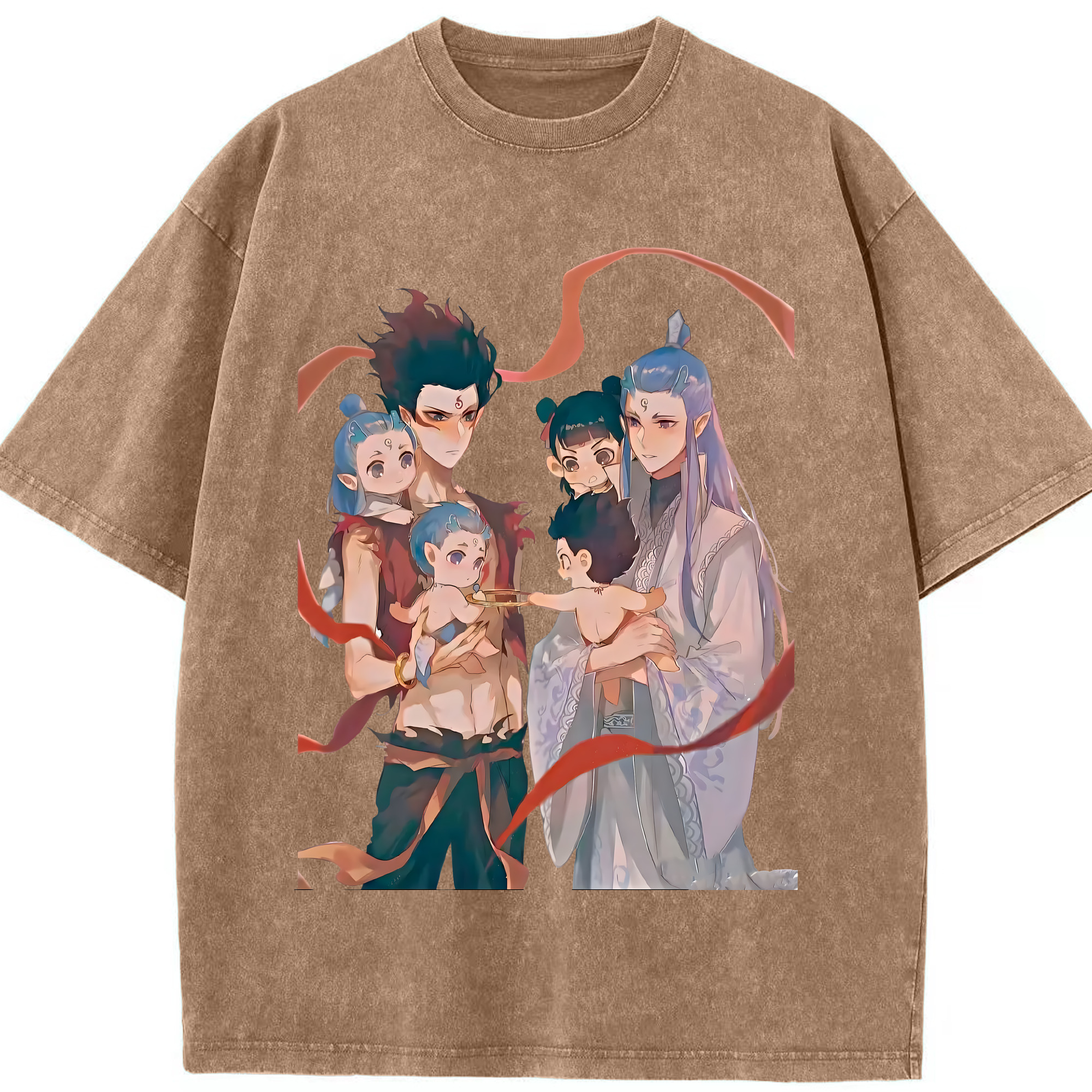 （画像用） Ne Zha 2 ナタ 魔童の大暴れ 綿100% ヴィンテージ風 半袖Tシャツ（フロントプリント）