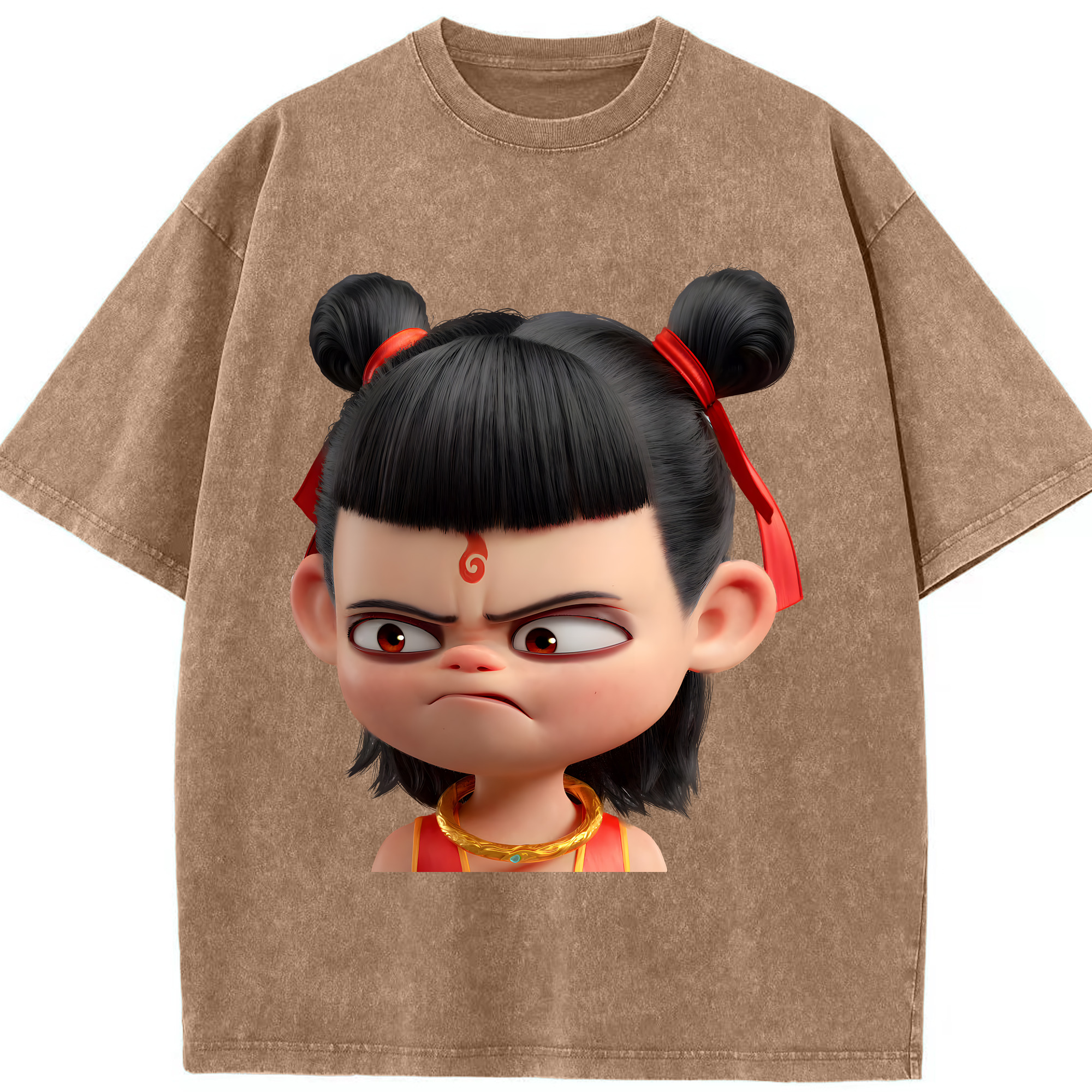 （画像用） Ne Zha 2 ナタ 魔童の大暴れ 綿100% ヴィンテージ風 半袖Tシャツ（フロントプリント）