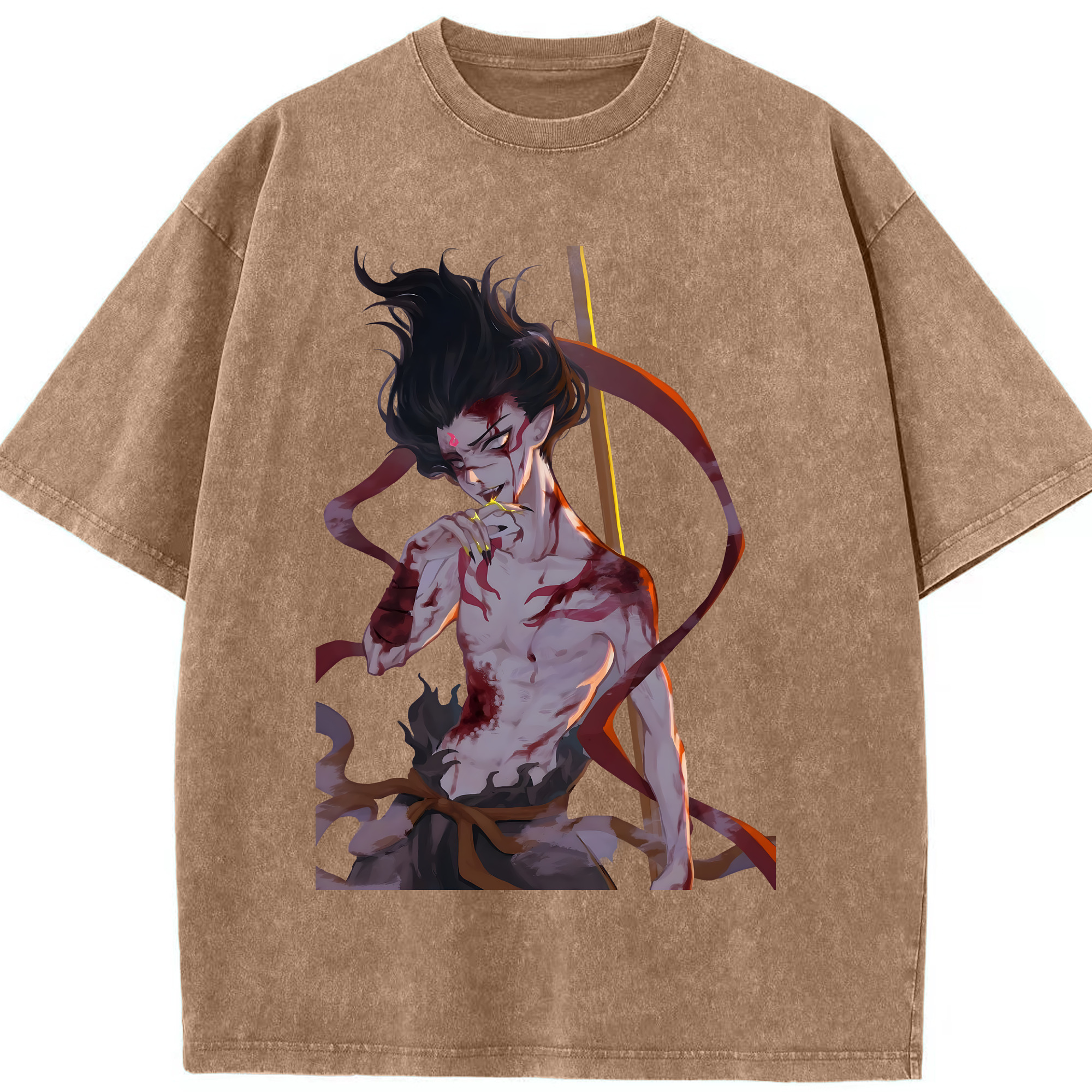 （画像用） Ne Zha 2 ナタ 魔童の大暴れ 綿100% ヴィンテージ風 半袖Tシャツ（フロントプリント）