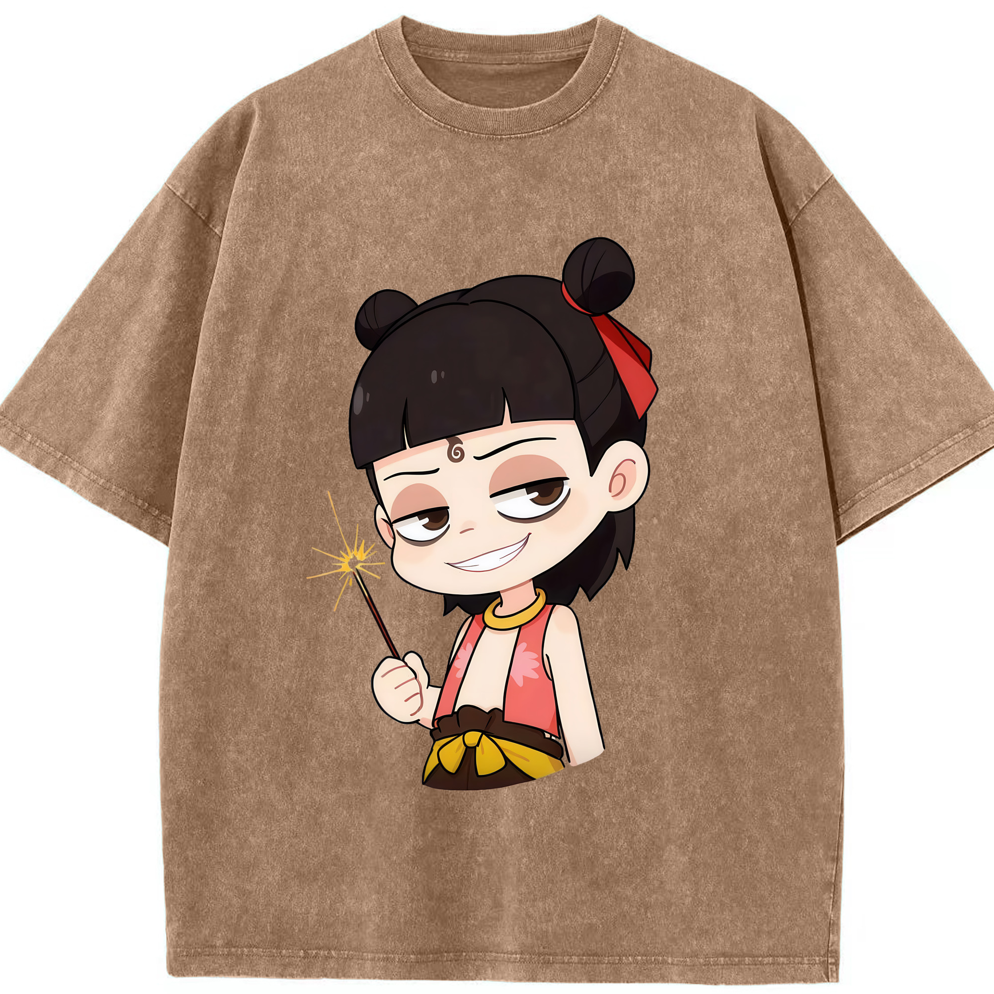 （画像用） Ne Zha 2 ナタ 魔童の大暴れ 綿100% ヴィンテージ風 半袖Tシャツ（フロントプリント）