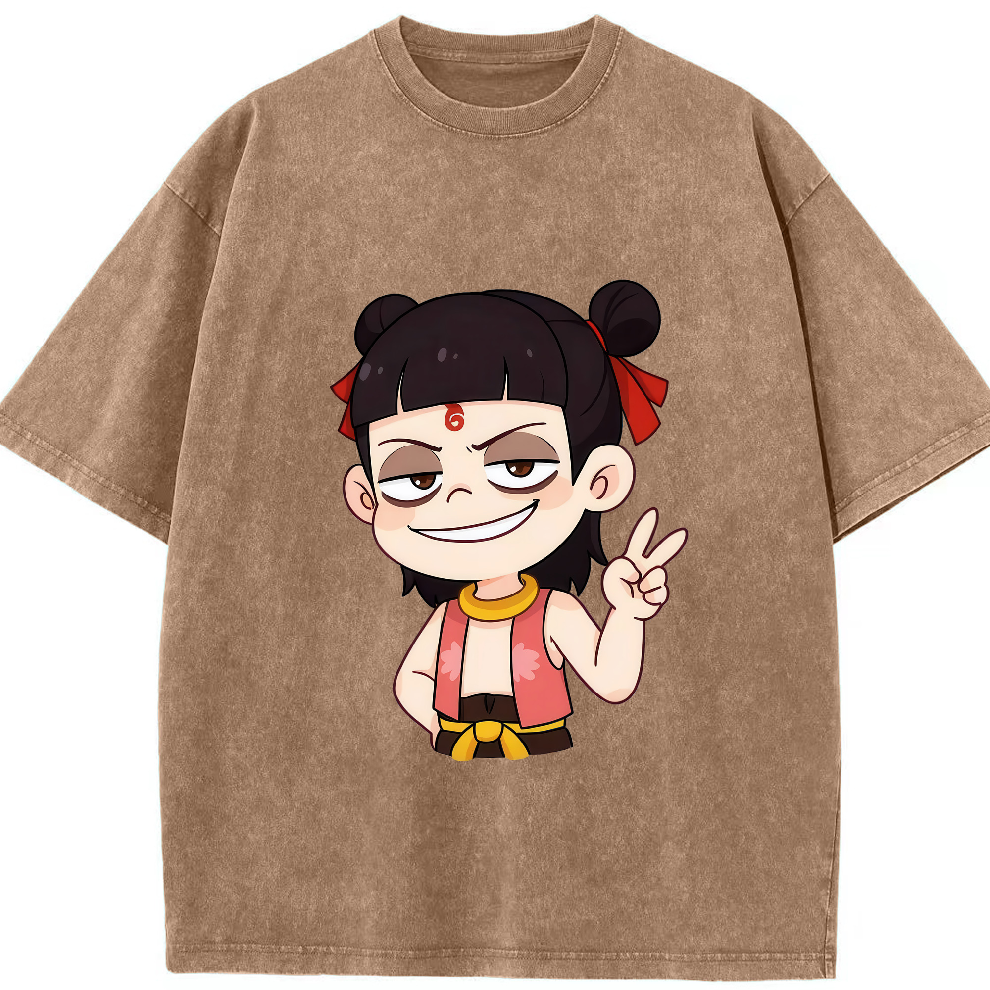 （画像用） Ne Zha 2 ナタ 魔童の大暴れ 綿100% ヴィンテージ風 半袖Tシャツ（フロントプリント）