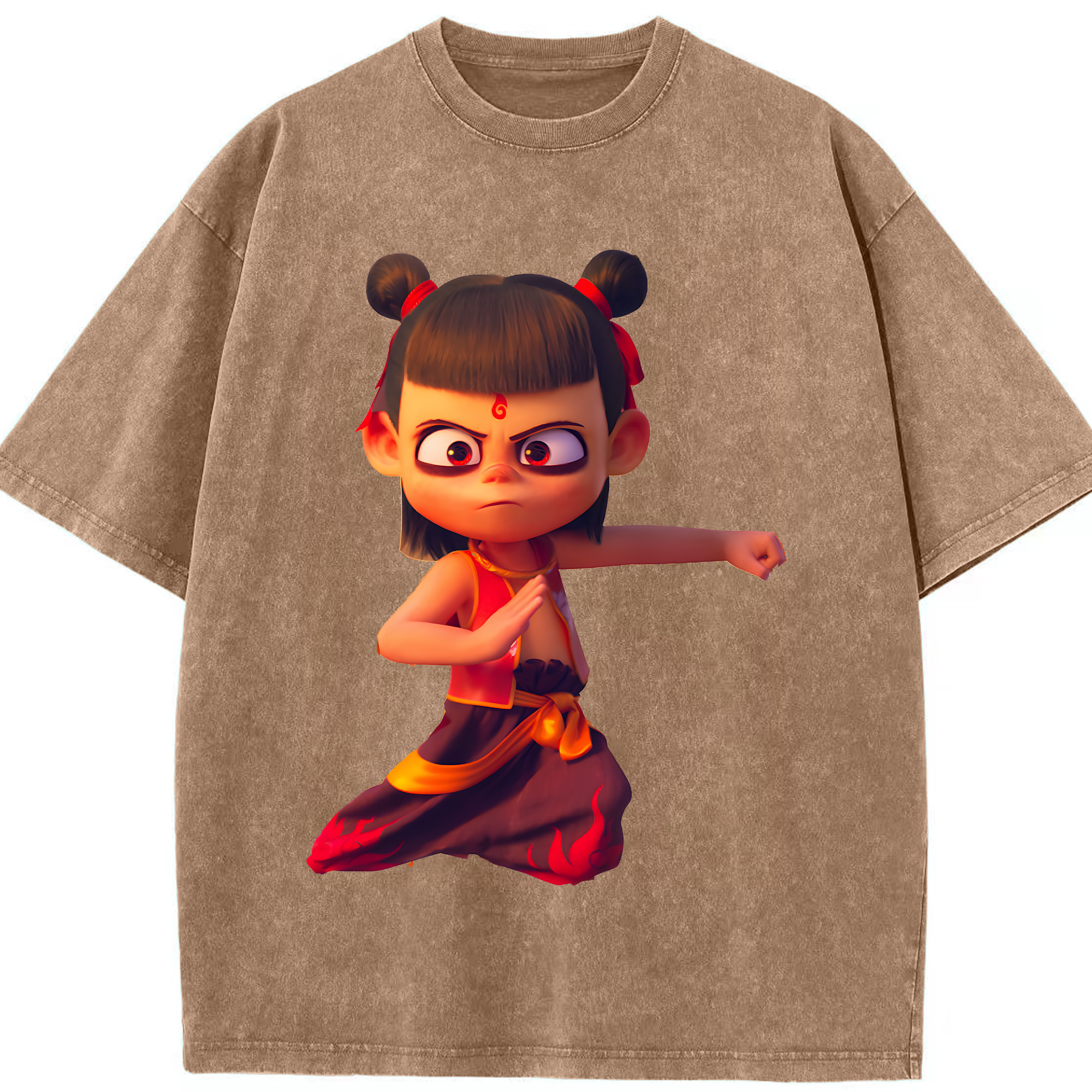 （画像用） Ne Zha 2 ナタ 魔童の大暴れ 綿100% ヴィンテージ風 半袖Tシャツ（フロントプリント）