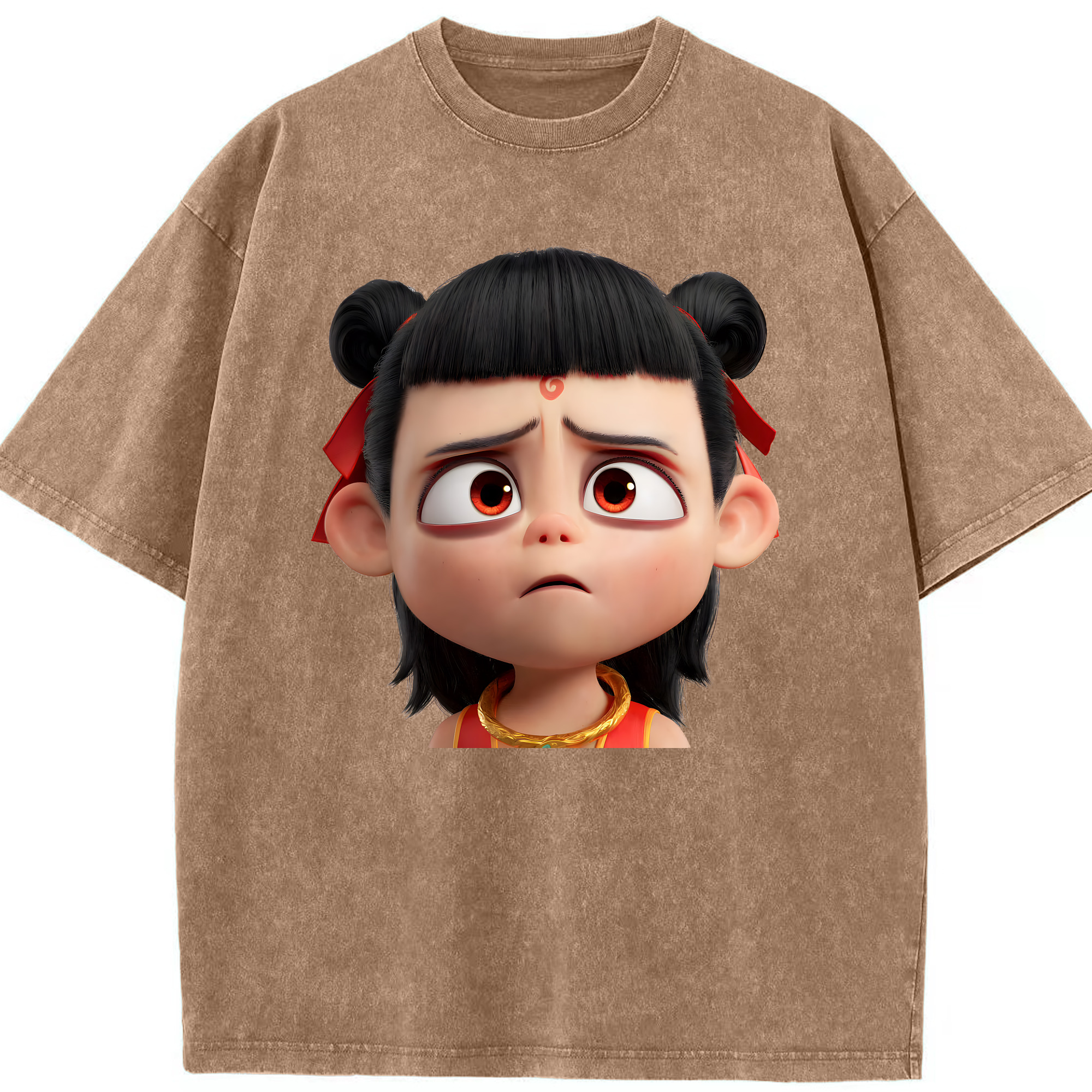（画像用） Ne Zha 2 ナタ 魔童の大暴れ 綿100% ヴィンテージ風 半袖Tシャツ（フロントプリント）
