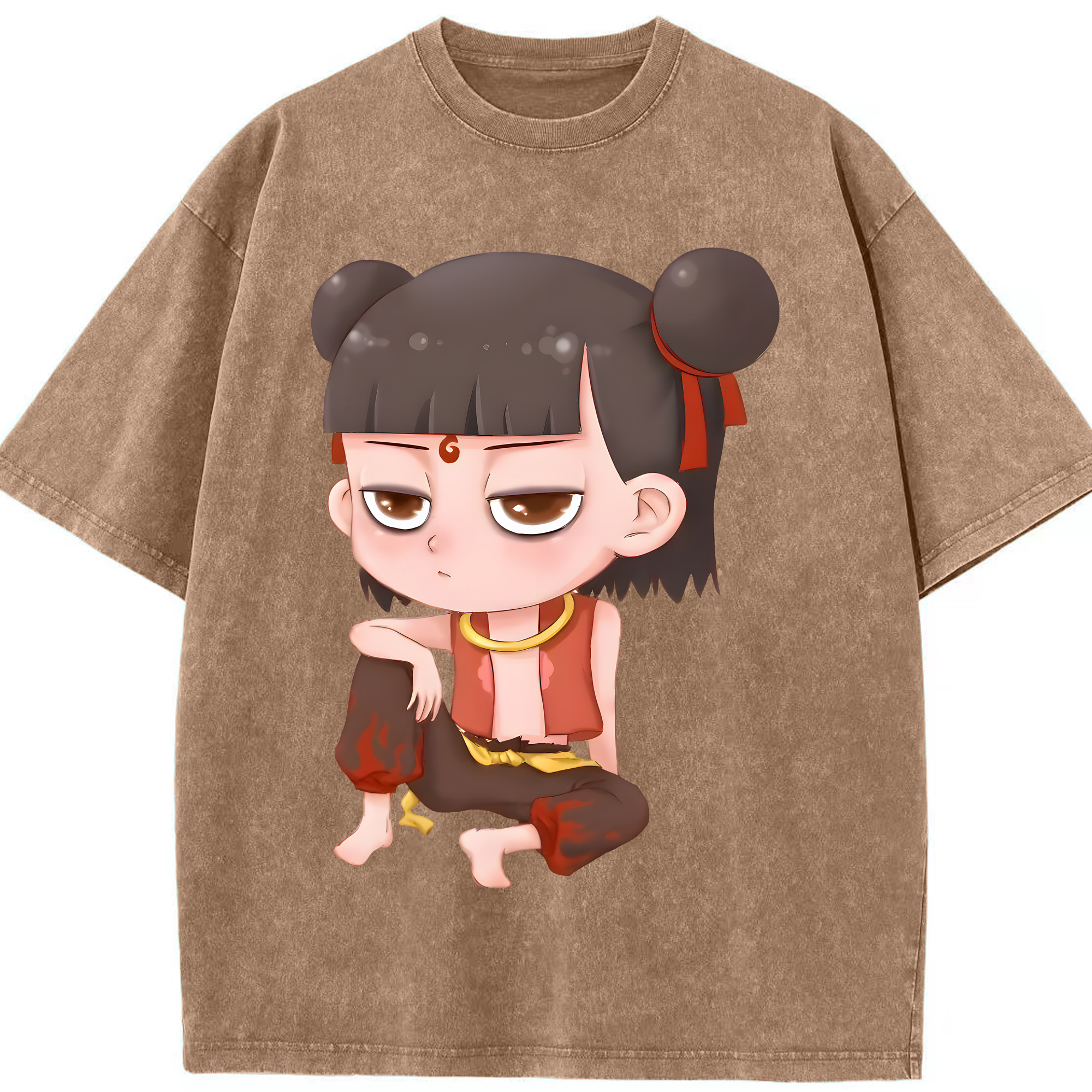 （画像用） Ne Zha 2 ナタ 魔童の大暴れ 綿100% ヴィンテージ風 半袖Tシャツ（フロントプリント）