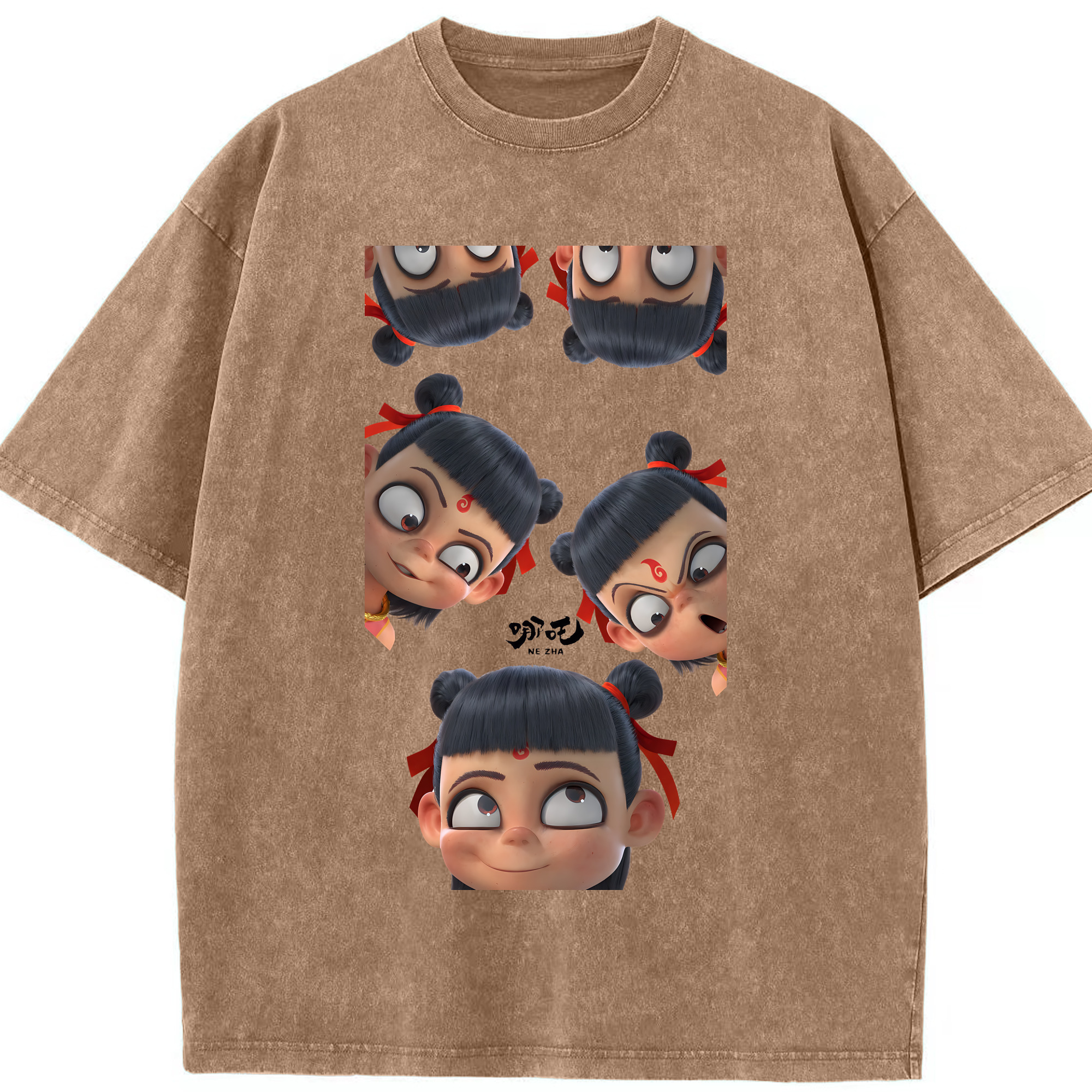 （画像用） Ne Zha 2 ナタ 魔童の大暴れ 綿100% ヴィンテージ風 半袖Tシャツ（フロントプリント）
