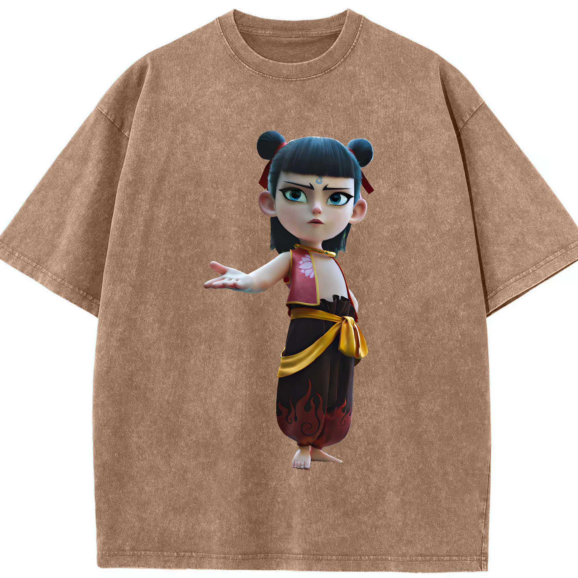 （画像用） Ne Zha 2 ナタ 魔童の大暴れ 綿100% ヴィンテージ風 半袖Tシャツ（フロントプリント）