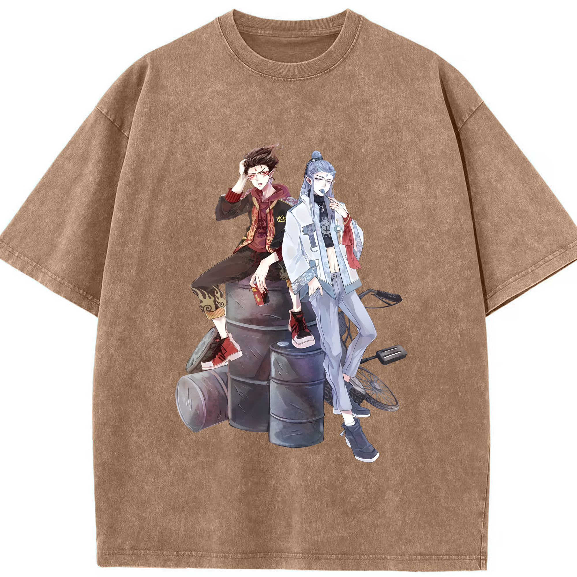 （画像用） Ne Zha 2 ナタ 魔童の大暴れ 綿100% ヴィンテージ風 半袖Tシャツ（フロントプリント）