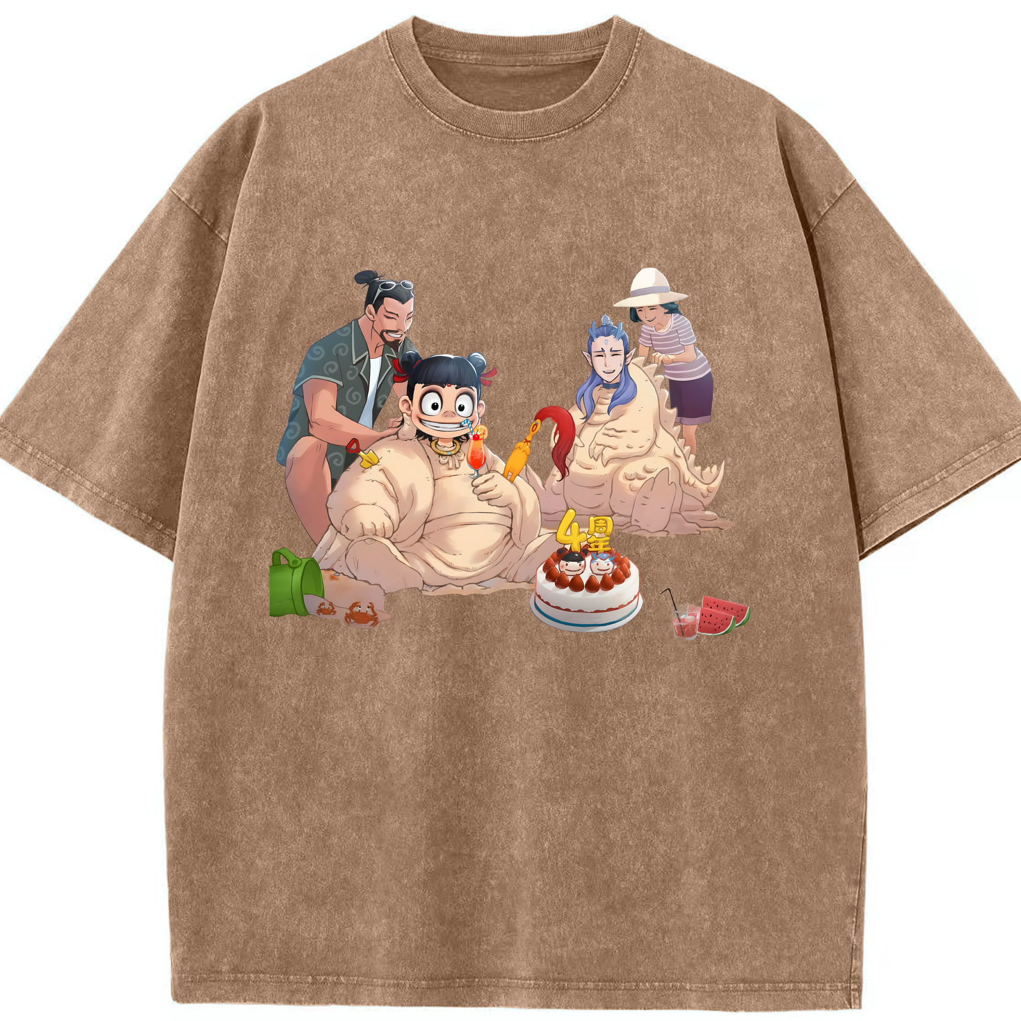 （画像用） Ne Zha 2 ナタ 魔童の大暴れ 綿100% ヴィンテージ風 半袖Tシャツ（フロントプリント）