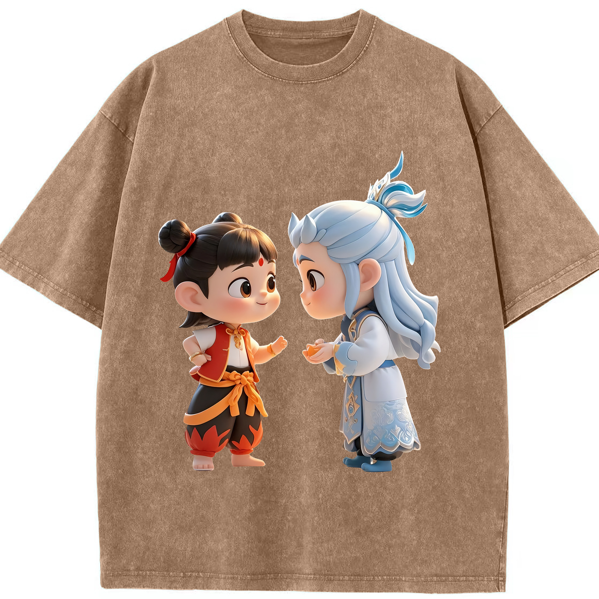 （画像用） Ne Zha 2 ナタ 魔童の大暴れ 綿100% ヴィンテージ風 半袖Tシャツ（フロントプリント）