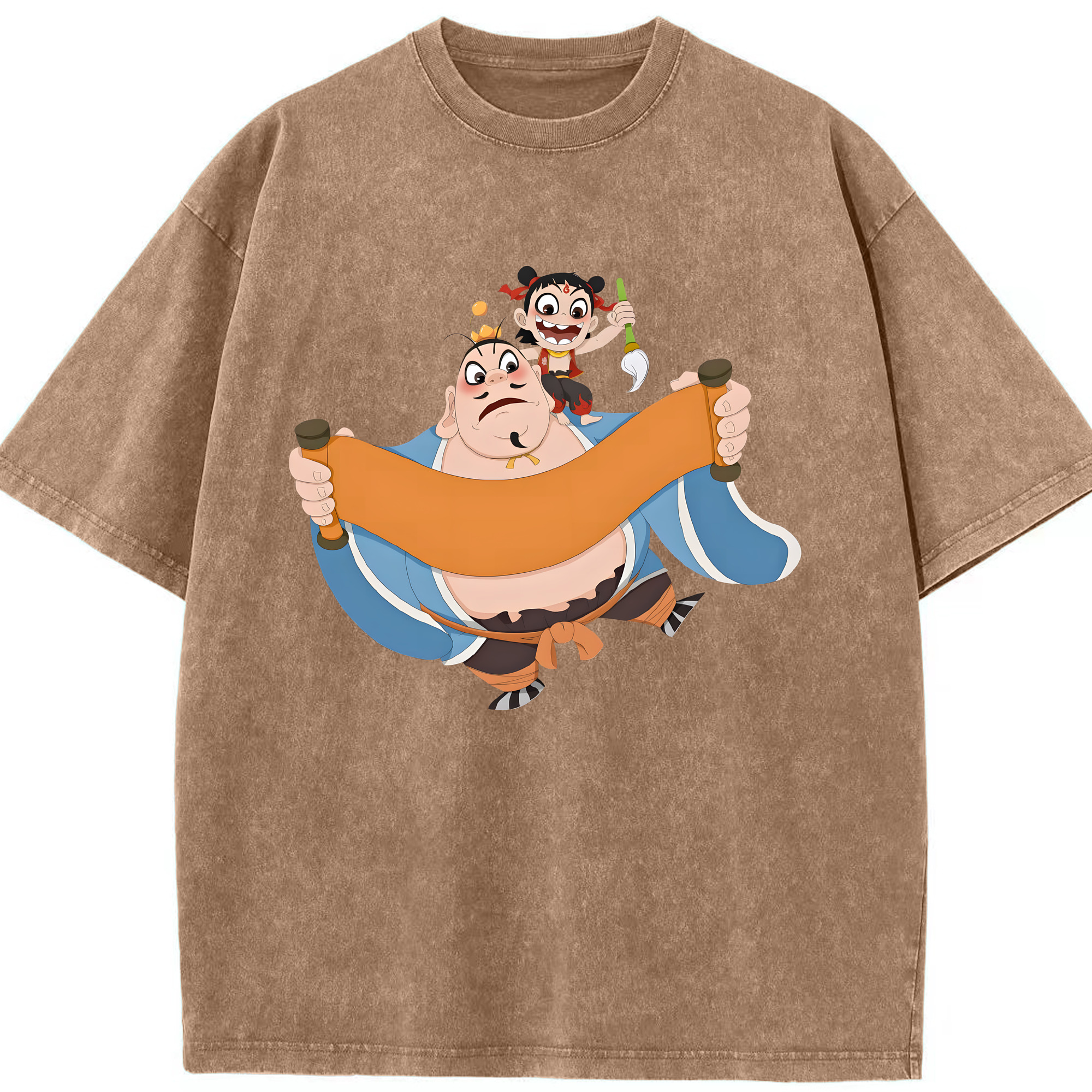 （画像用） Ne Zha 2 ナタ 魔童の大暴れ 綿100% ヴィンテージ風 半袖Tシャツ（フロントプリント）