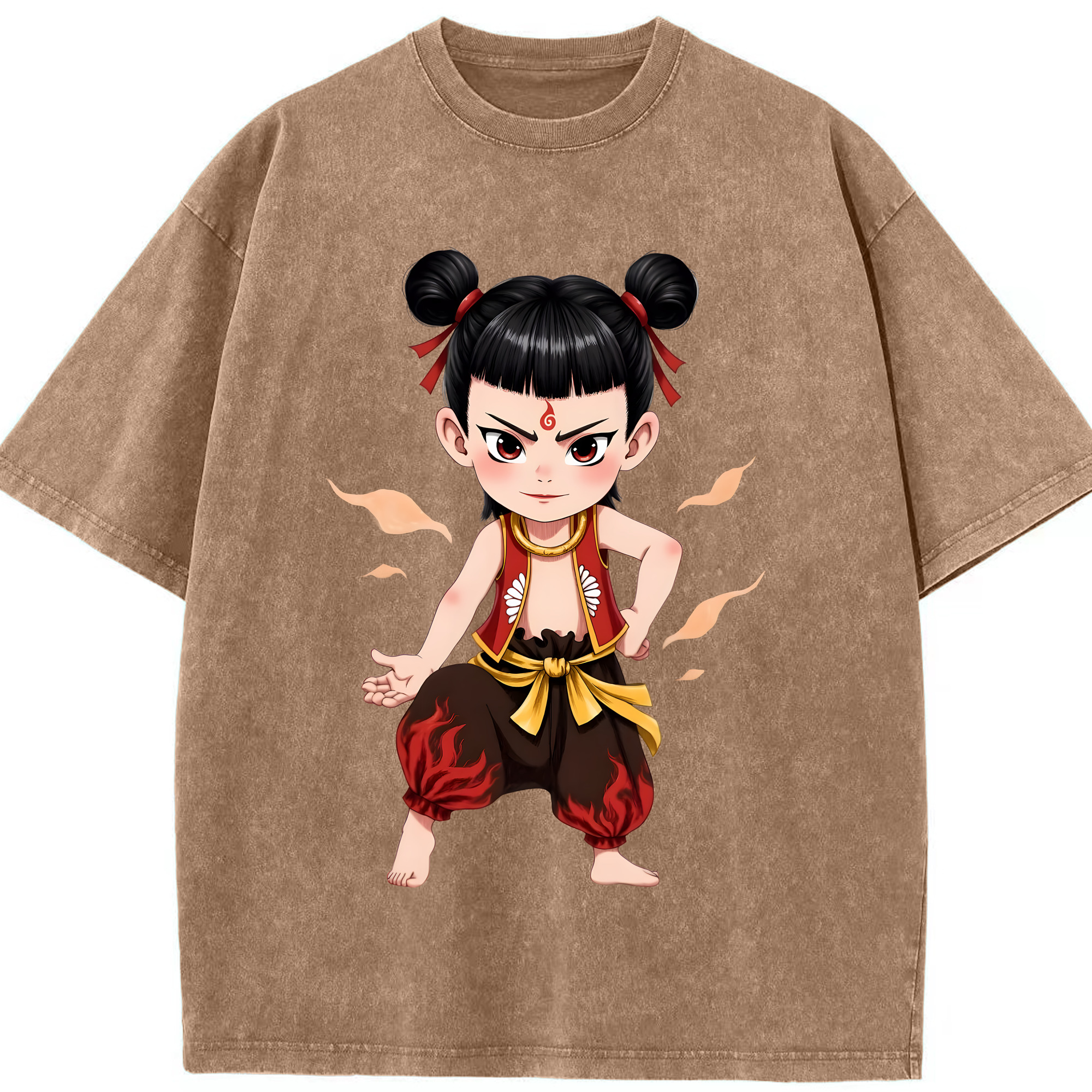 （画像用） Ne Zha 2 ナタ 魔童の大暴れ 綿100% ヴィンテージ風 半袖Tシャツ（フロントプリント）