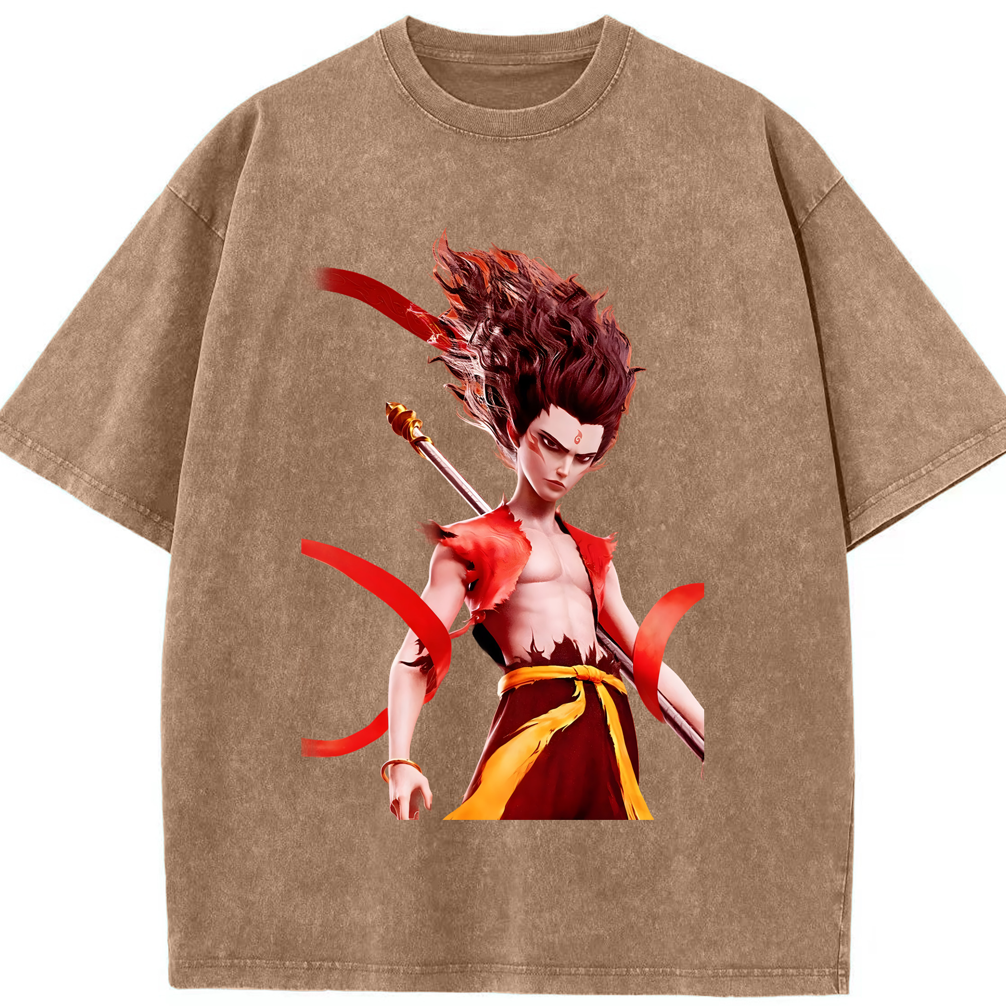 （画像用） Ne Zha 2 ナタ 魔童の大暴れ 綿100% ヴィンテージ風 半袖Tシャツ（フロントプリント）