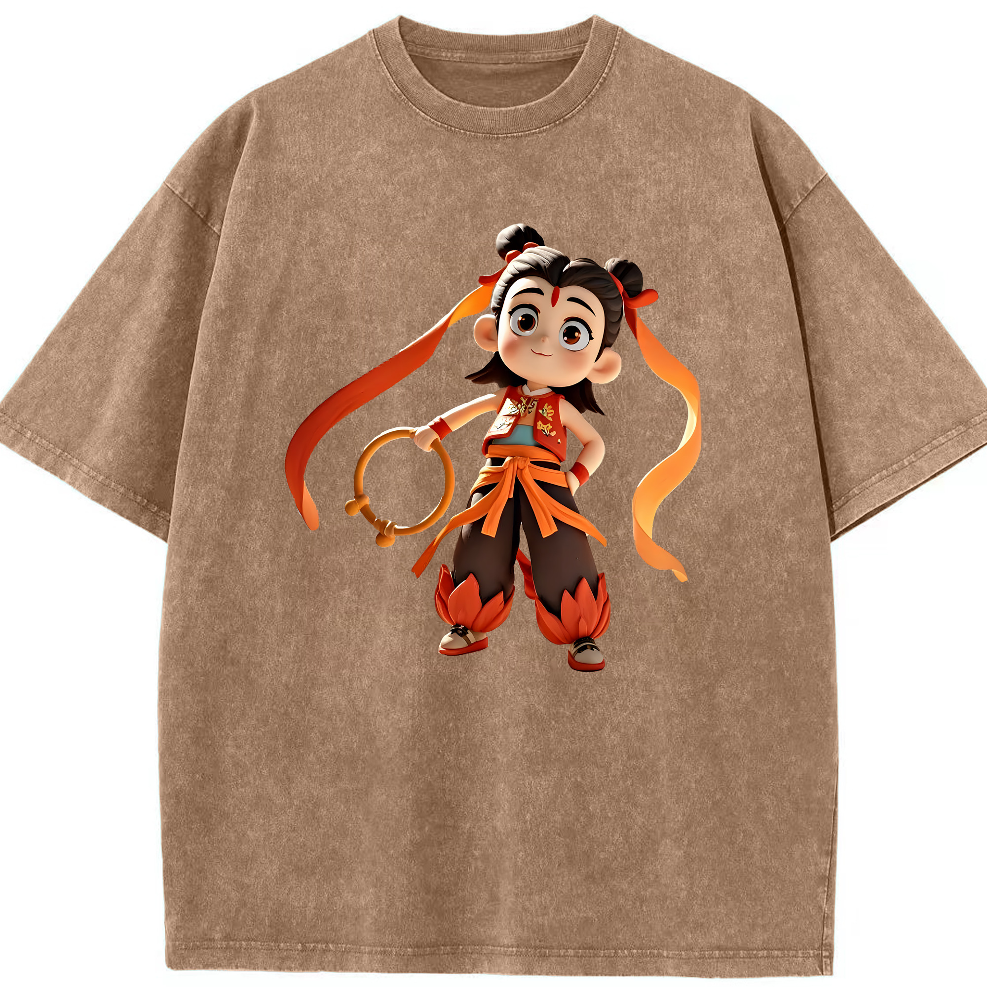 （画像用） Ne Zha 2 ナタ 魔童の大暴れ 綿100% ヴィンテージ風 半袖Tシャツ（フロントプリント）