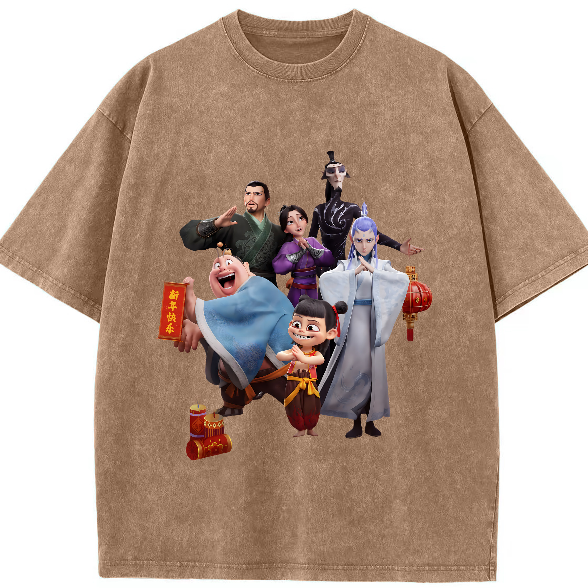 （画像用） Ne Zha 2 ナタ 魔童の大暴れ 綿100% ヴィンテージ風 半袖Tシャツ（フロントプリント）