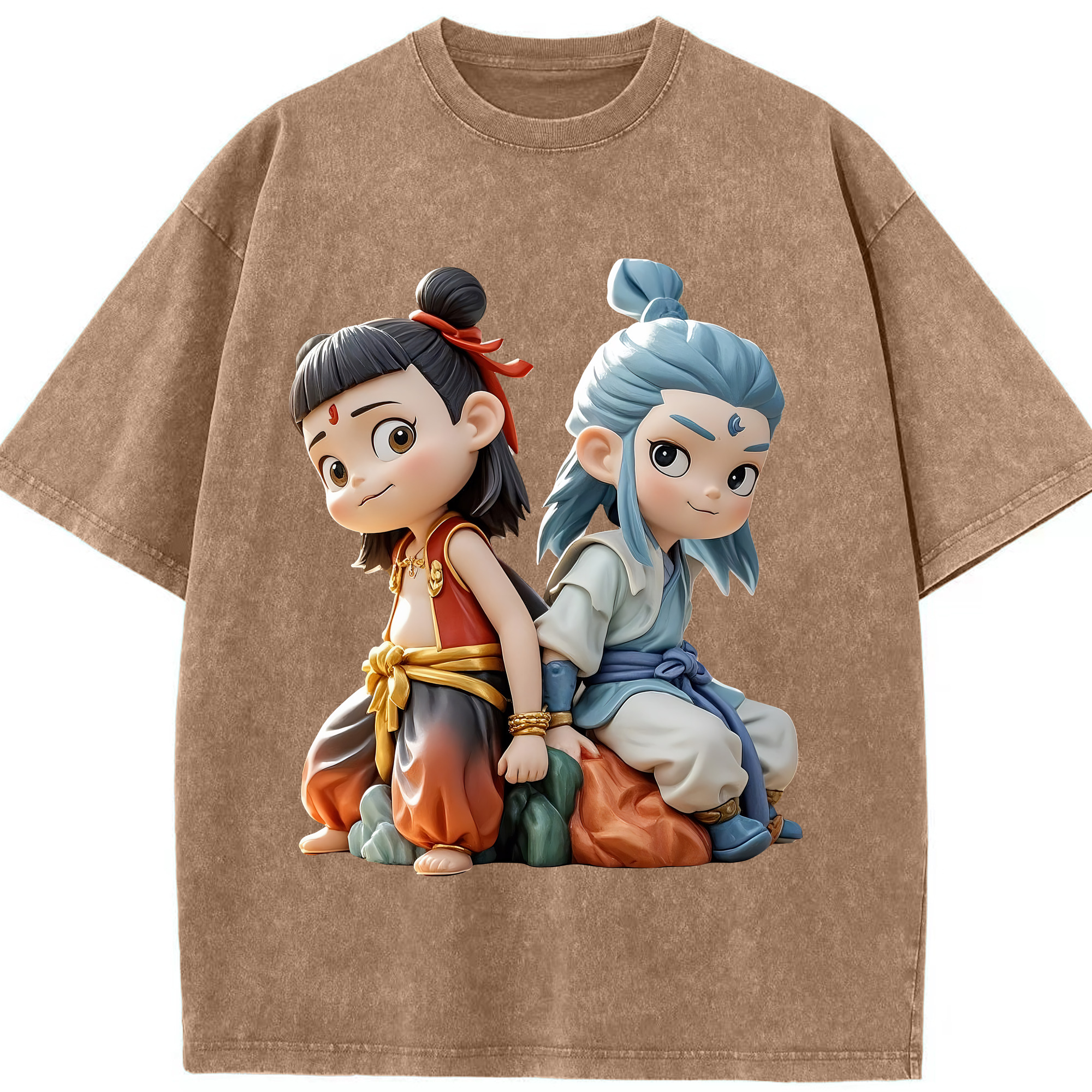 （画像用） Ne Zha 2 ナタ 魔童の大暴れ 綿100% ヴィンテージ風 半袖Tシャツ（フロントプリント）