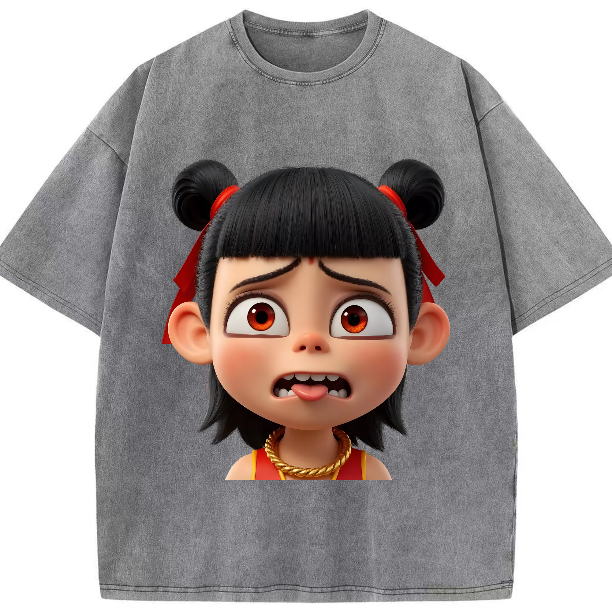 （画像用） Ne Zha 2 ナタ 魔童の大暴れ 綿100% ヴィンテージ風 半袖Tシャツ（フロントプリント）