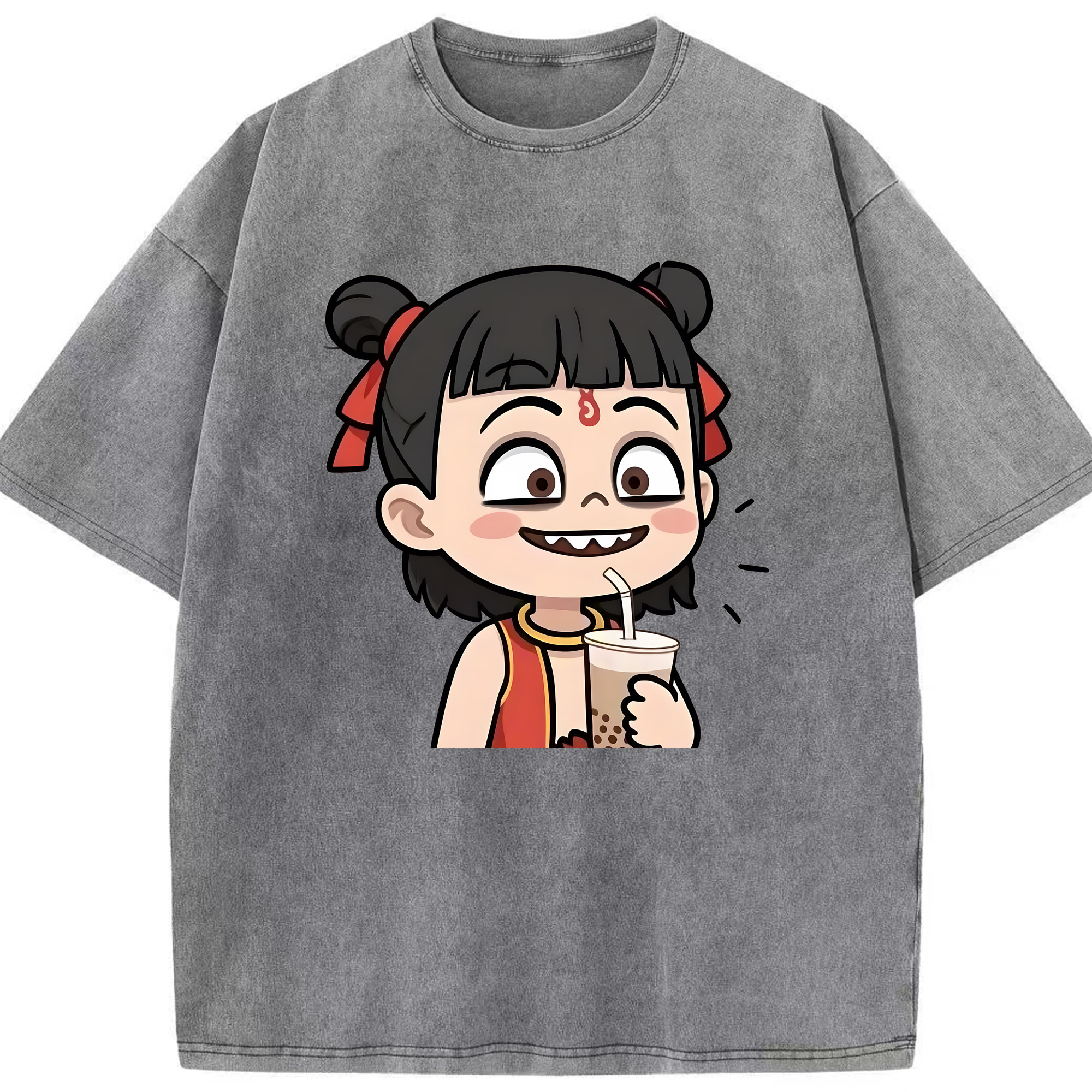 （画像用） Ne Zha 2 ナタ 魔童の大暴れ 綿100% ヴィンテージ風 半袖Tシャツ（フロントプリント）