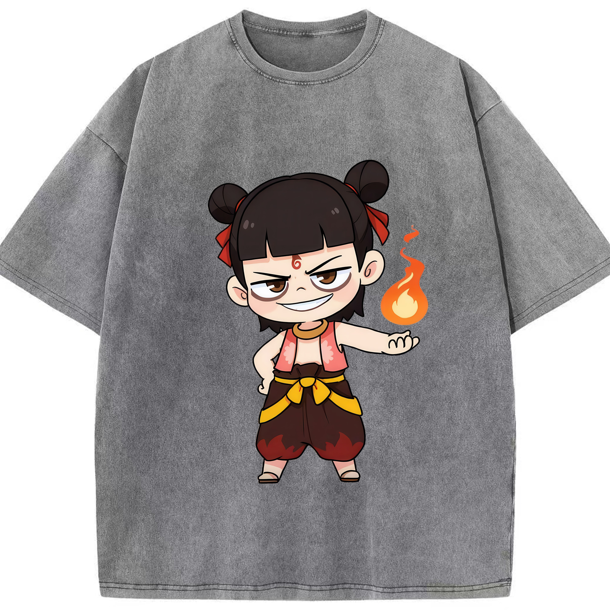 （画像用） Ne Zha 2 ナタ 魔童の大暴れ 綿100% ヴィンテージ風 半袖Tシャツ（フロントプリント）