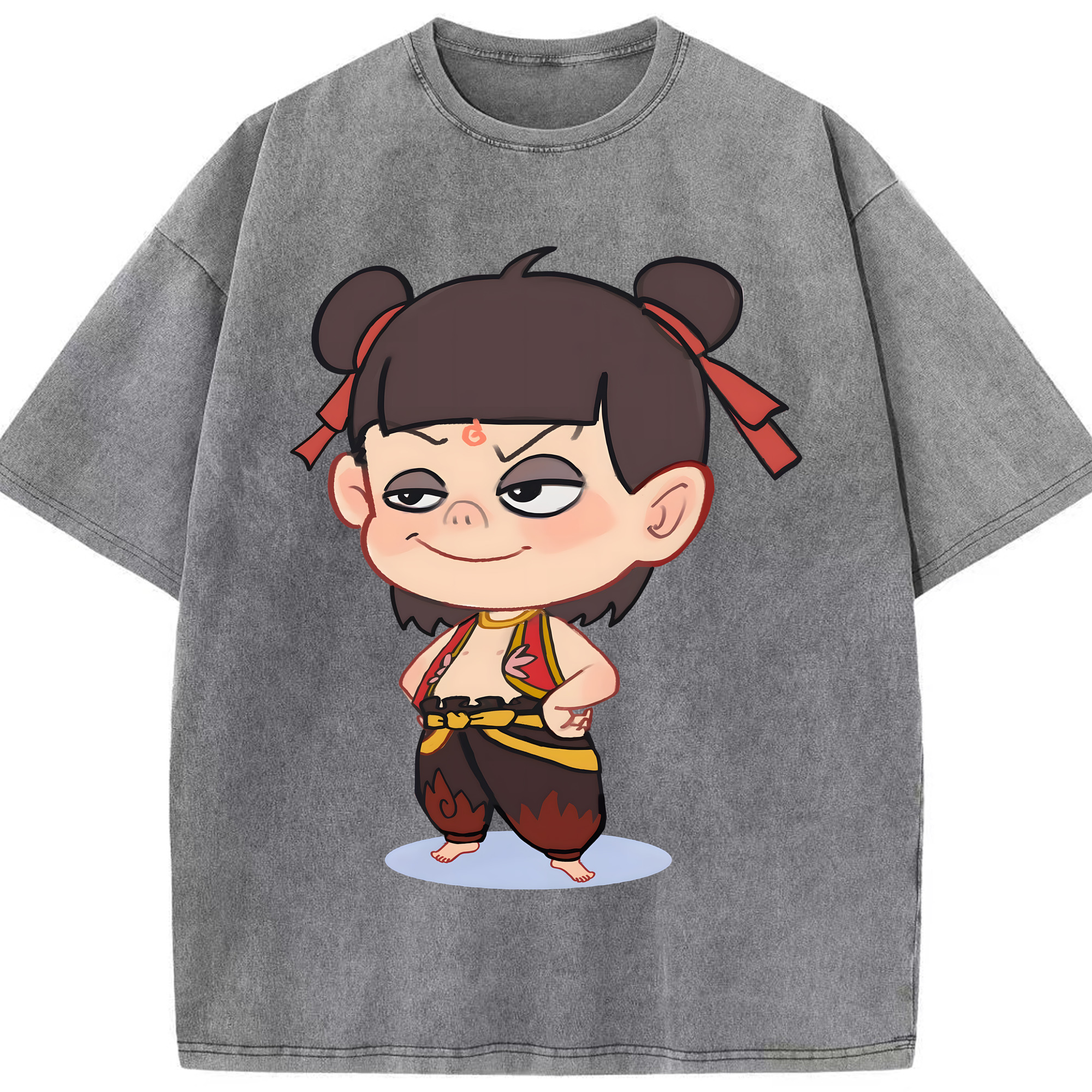 （画像用） Ne Zha 2 ナタ 魔童の大暴れ 綿100% ヴィンテージ風 半袖Tシャツ（フロントプリント）