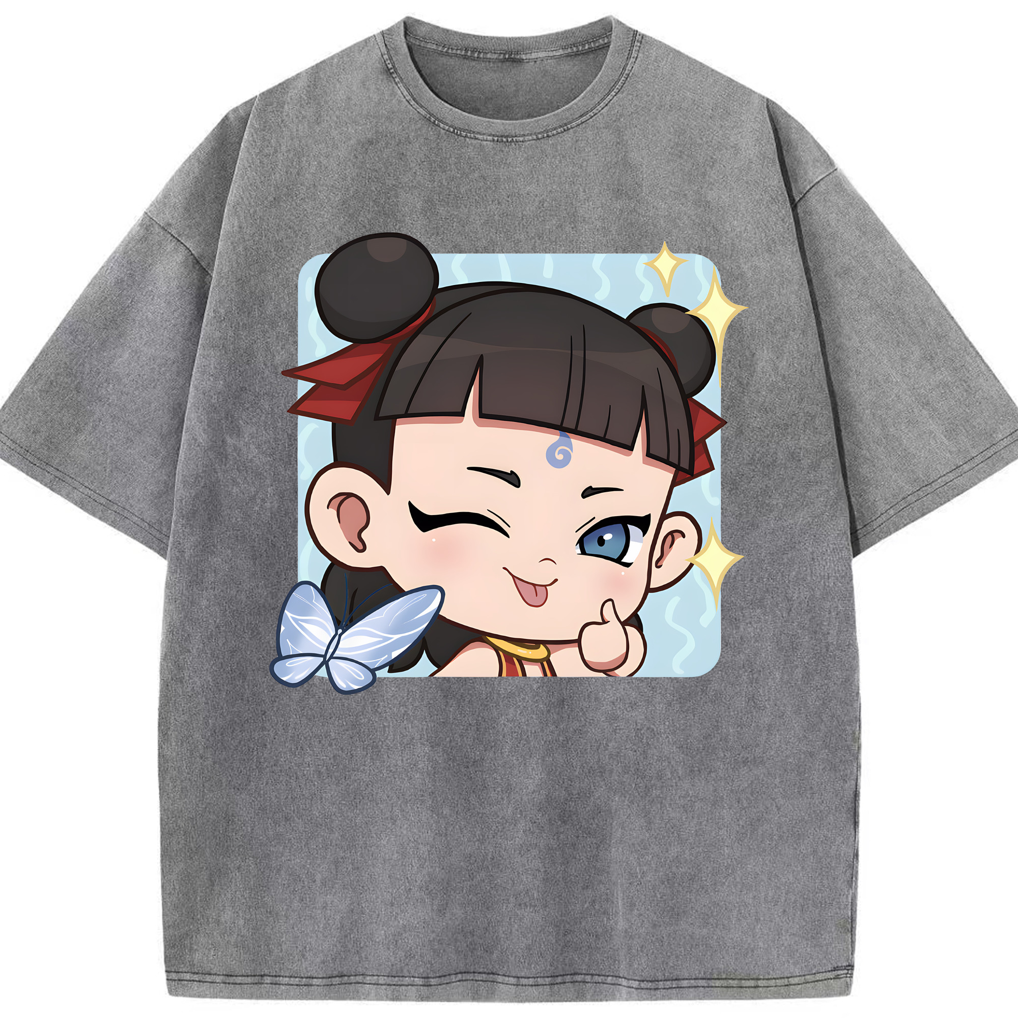 （画像用） Ne Zha 2 ナタ 魔童の大暴れ 綿100% ヴィンテージ風 半袖Tシャツ（フロントプリント）