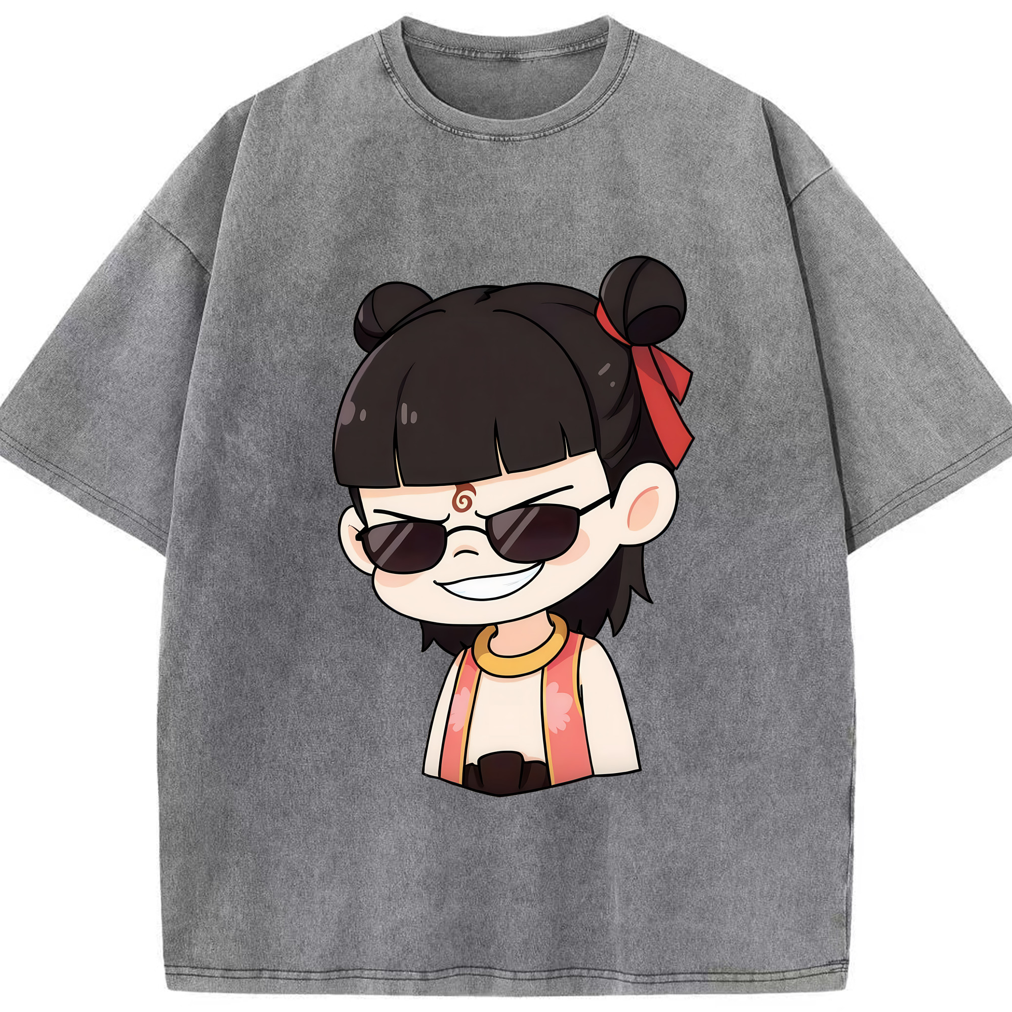 （画像用） Ne Zha 2 ナタ 魔童の大暴れ 綿100% ヴィンテージ風 半袖Tシャツ（フロントプリント）
