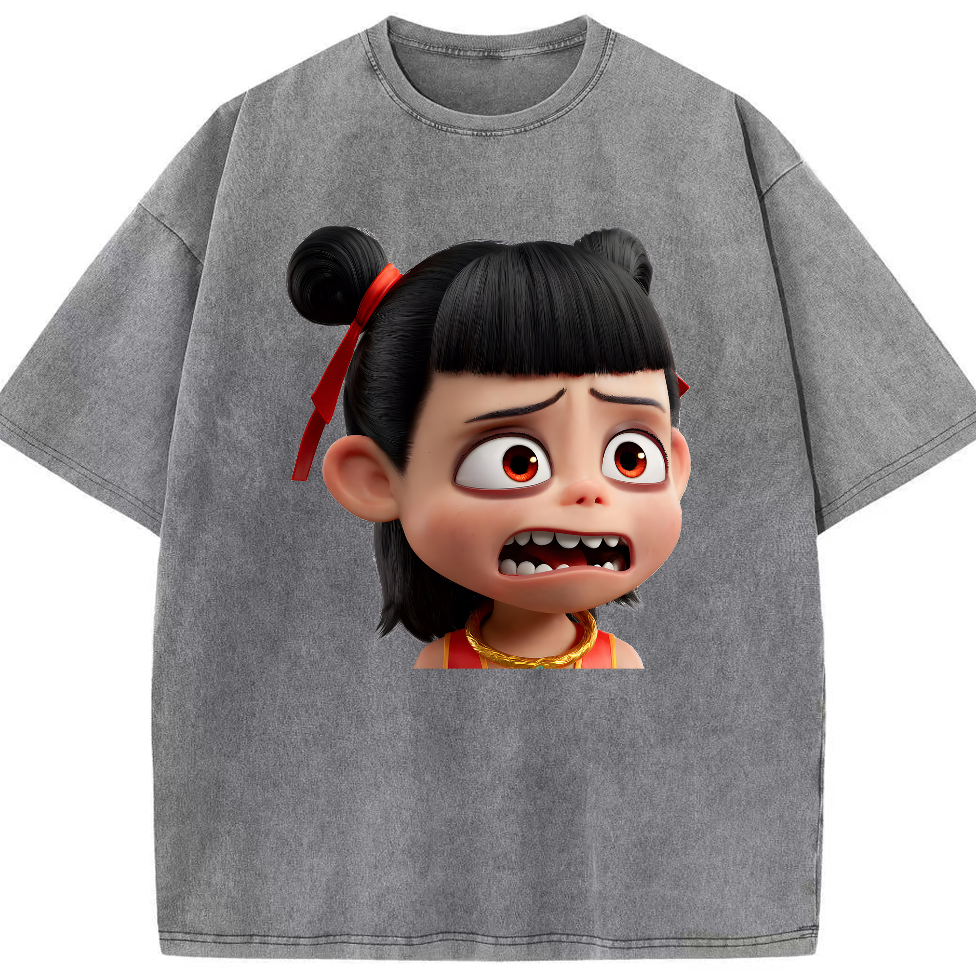 （画像用） Ne Zha 2 ナタ 魔童の大暴れ 綿100% ヴィンテージ風 半袖Tシャツ（フロントプリント）