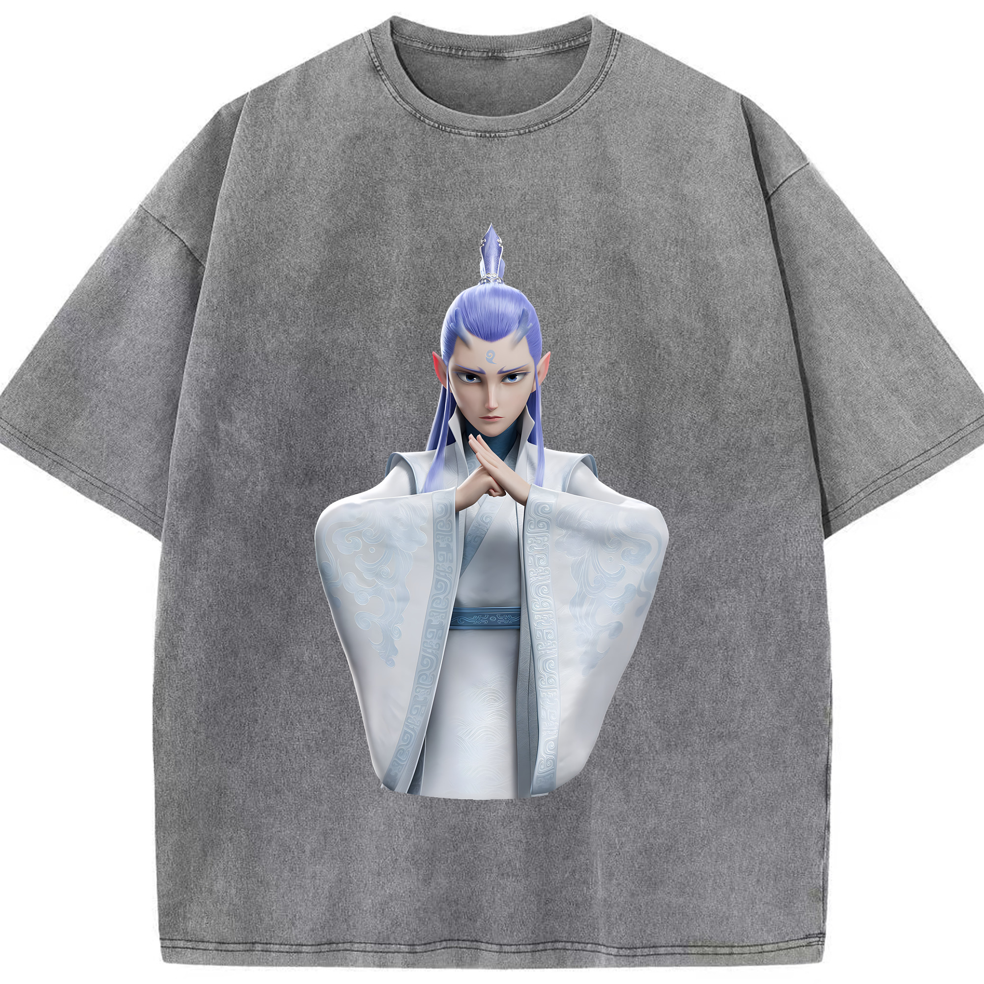 （画像用） Ne Zha 2 ナタ 魔童の大暴れ 綿100% ヴィンテージ風 半袖Tシャツ（フロントプリント）