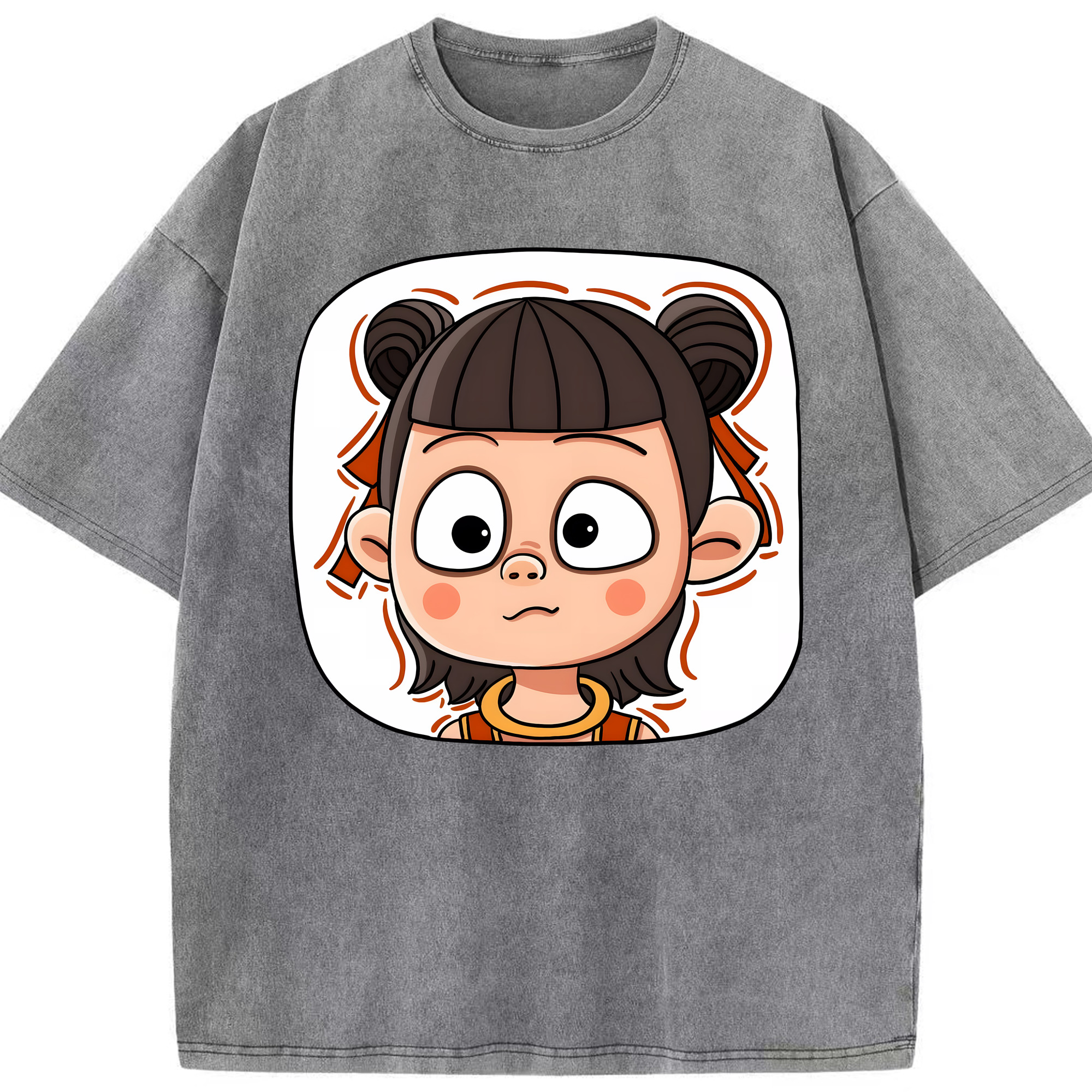 （画像用） Ne Zha 2 ナタ 魔童の大暴れ 綿100% ヴィンテージ風 半袖Tシャツ（フロントプリント）