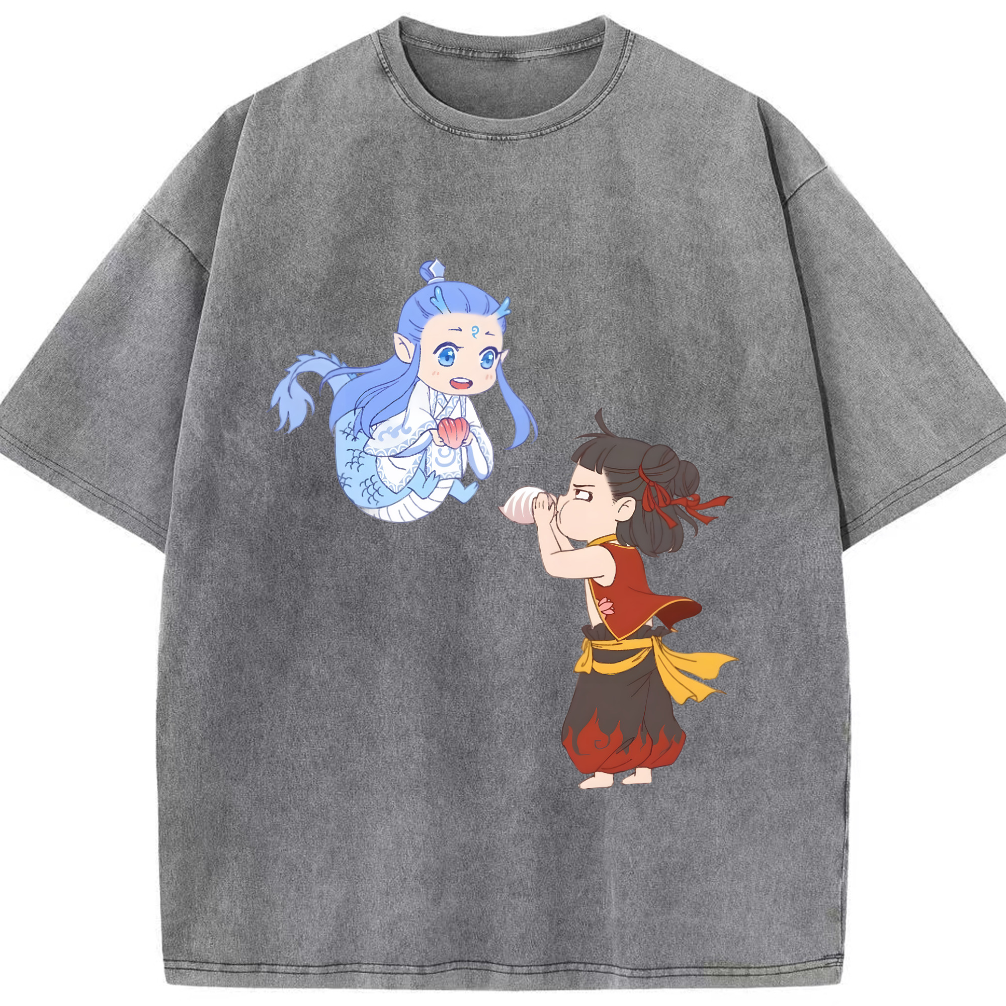（画像用） Ne Zha 2 ナタ 魔童の大暴れ 綿100% ヴィンテージ風 半袖Tシャツ（フロントプリント）