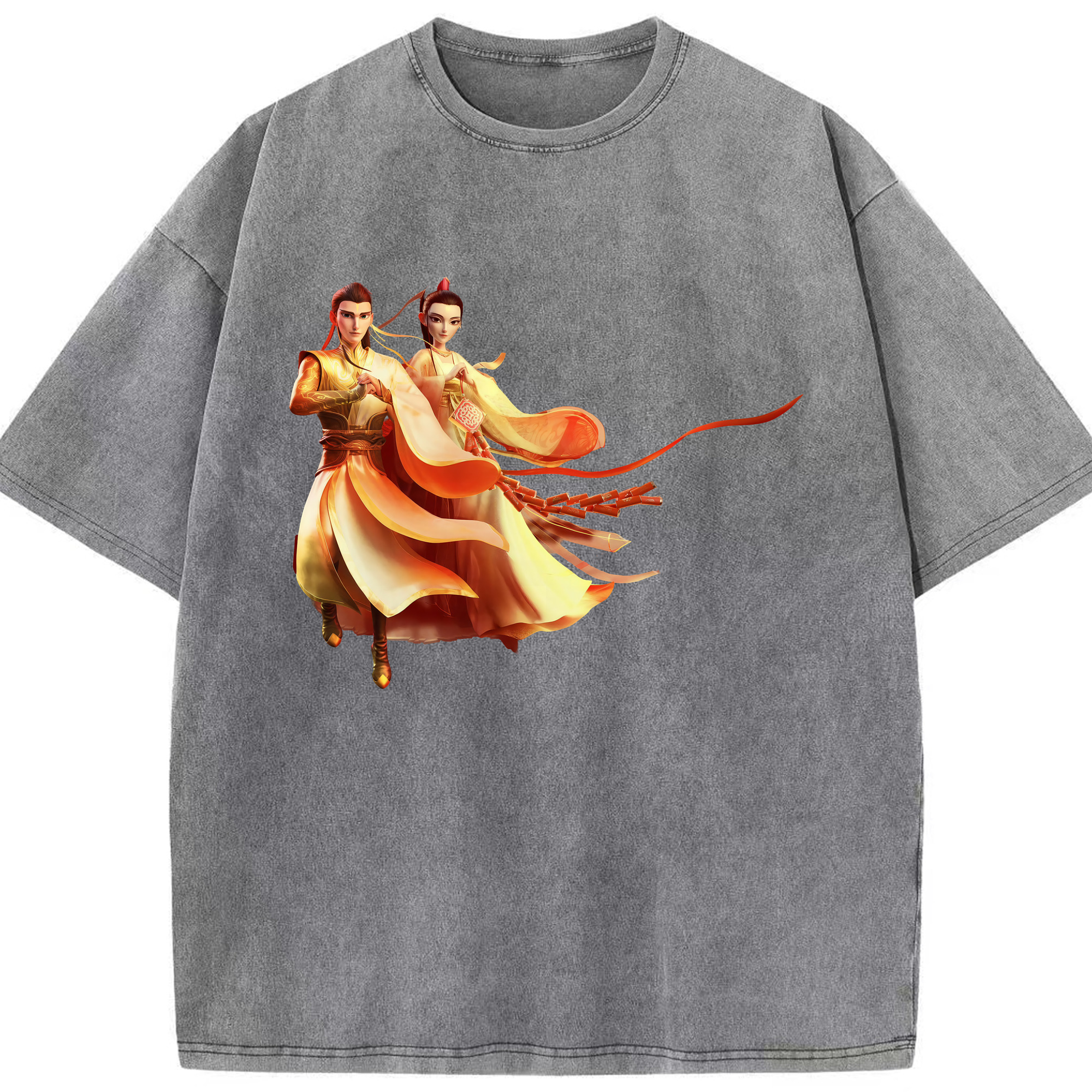 （画像用） Ne Zha 2 ナタ 魔童の大暴れ 綿100% ヴィンテージ風 半袖Tシャツ（フロントプリント）