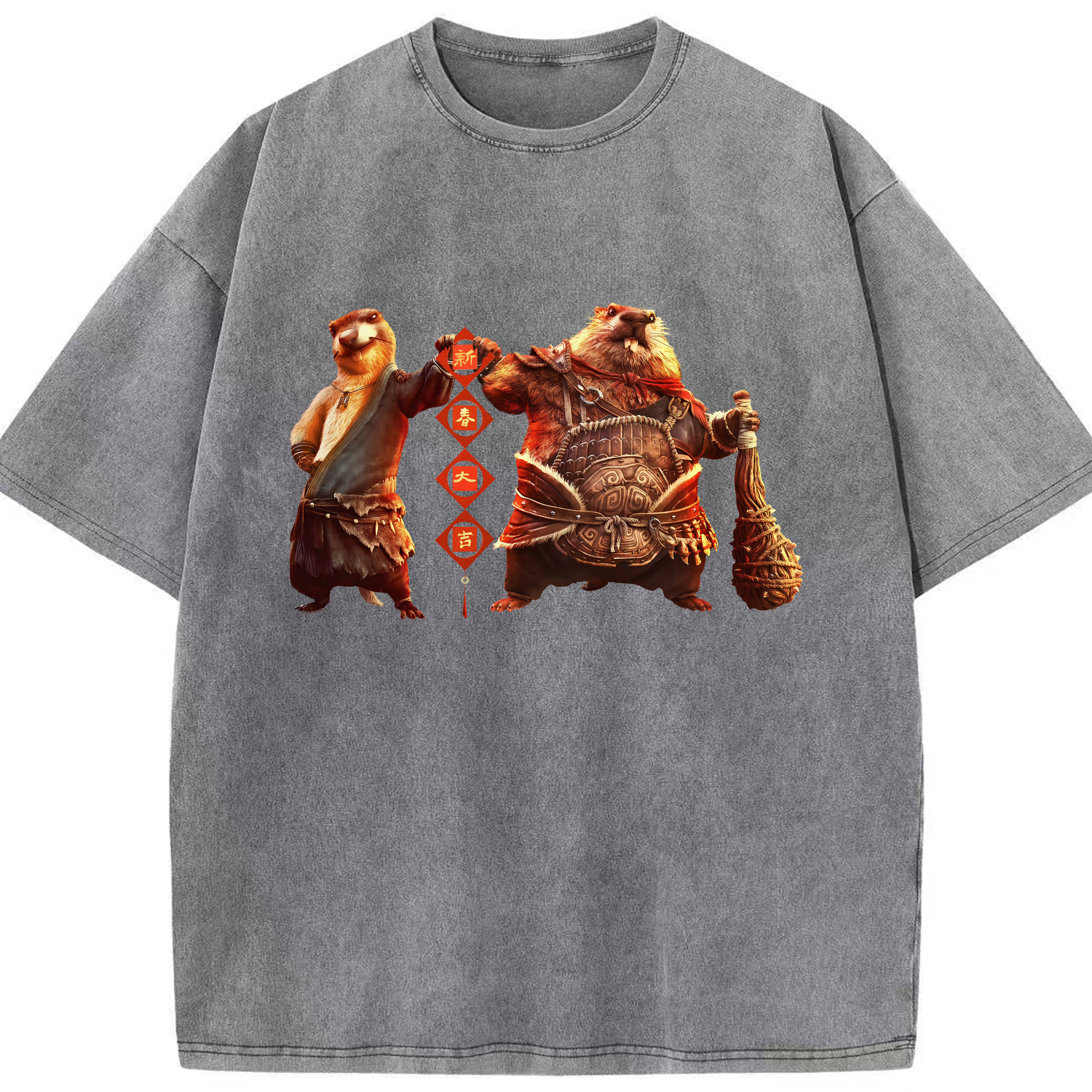 （画像用） Ne Zha 2 ナタ 魔童の大暴れ 綿100% ヴィンテージ風 半袖Tシャツ（フロントプリント）