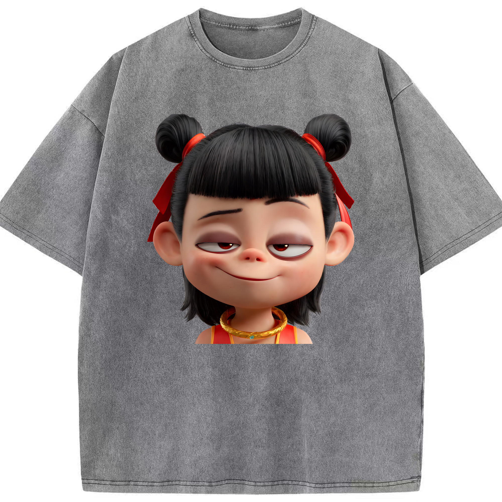 （画像用） Ne Zha 2 ナタ 魔童の大暴れ 綿100% ヴィンテージ風 半袖Tシャツ（フロントプリント）