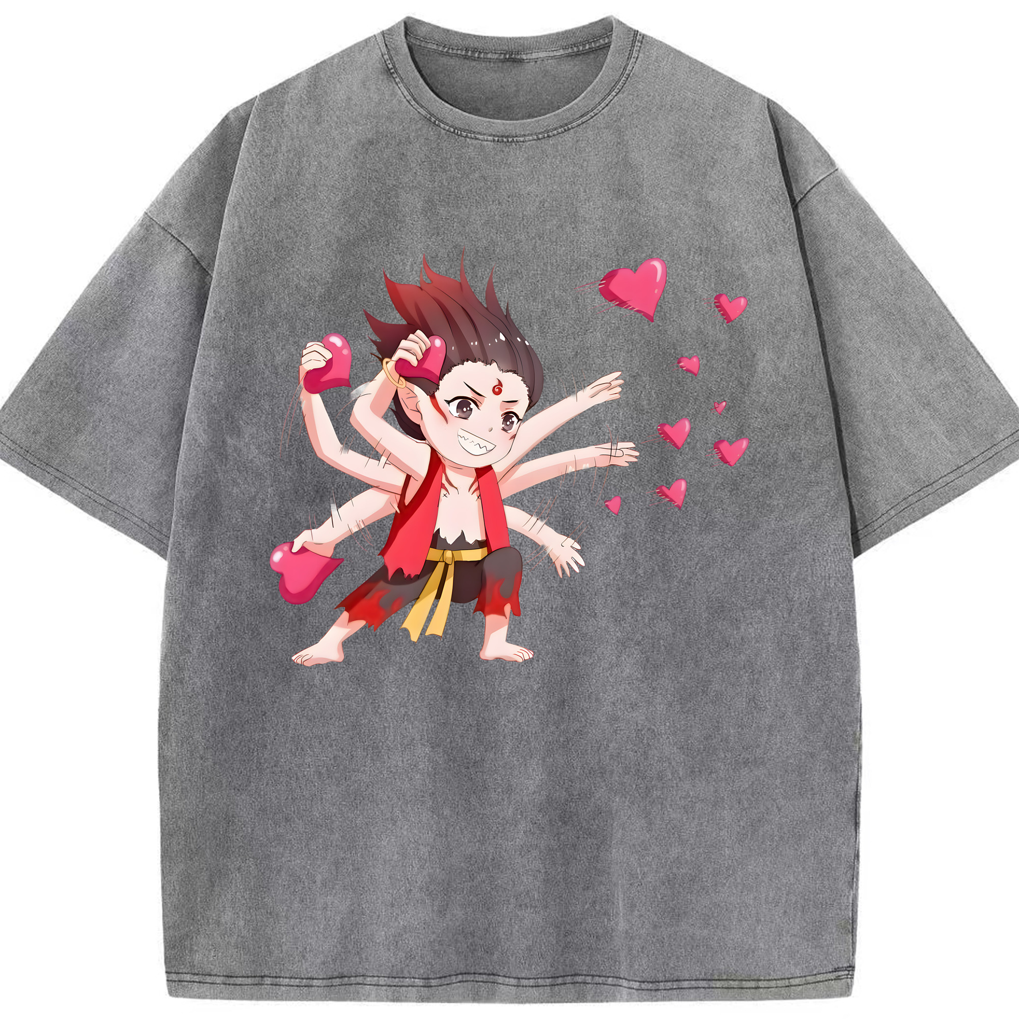 （画像用） Ne Zha 2 ナタ 魔童の大暴れ 綿100% ヴィンテージ風 半袖Tシャツ（フロントプリント）