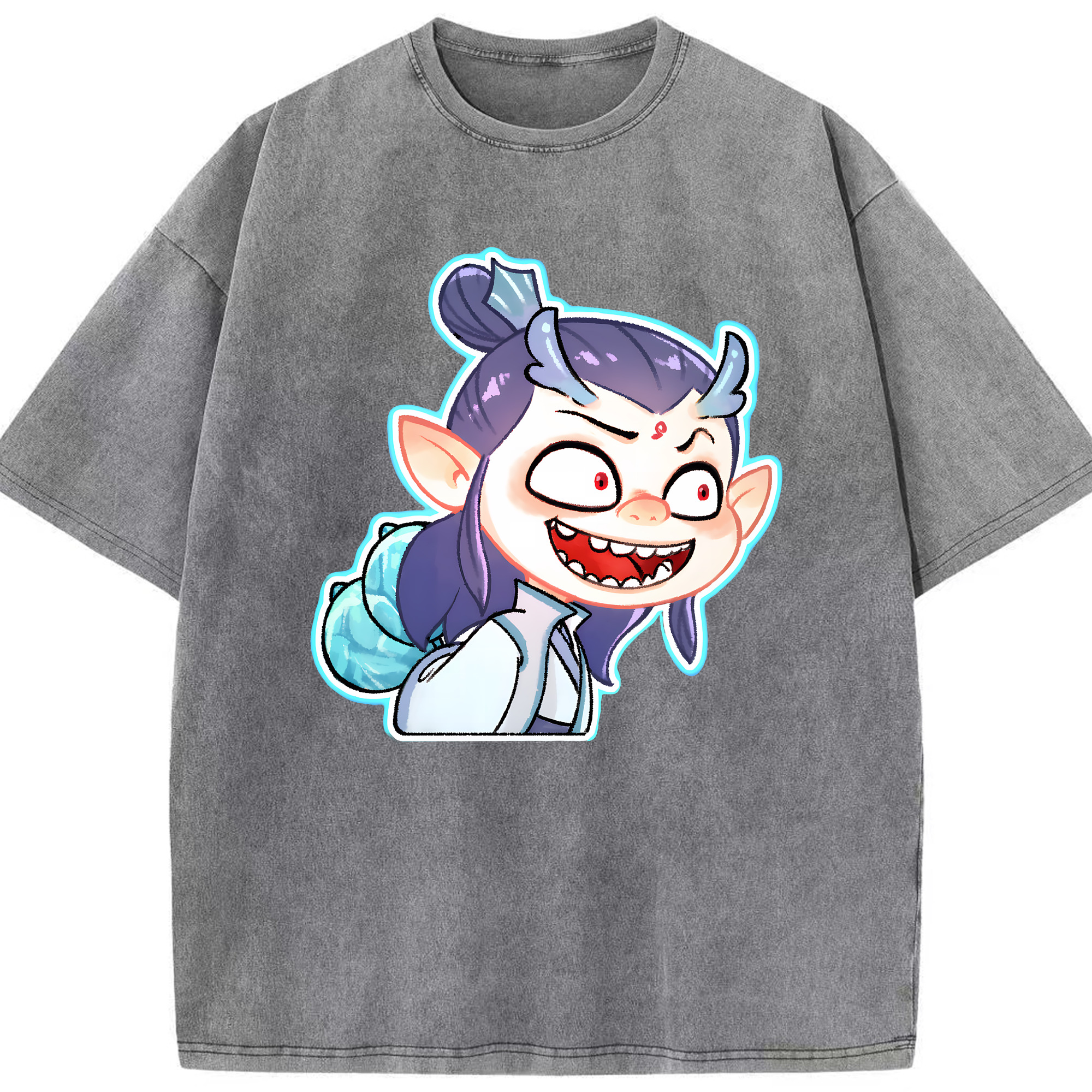（画像用） Ne Zha 2 ナタ 魔童の大暴れ 綿100% ヴィンテージ風 半袖Tシャツ（フロントプリント）