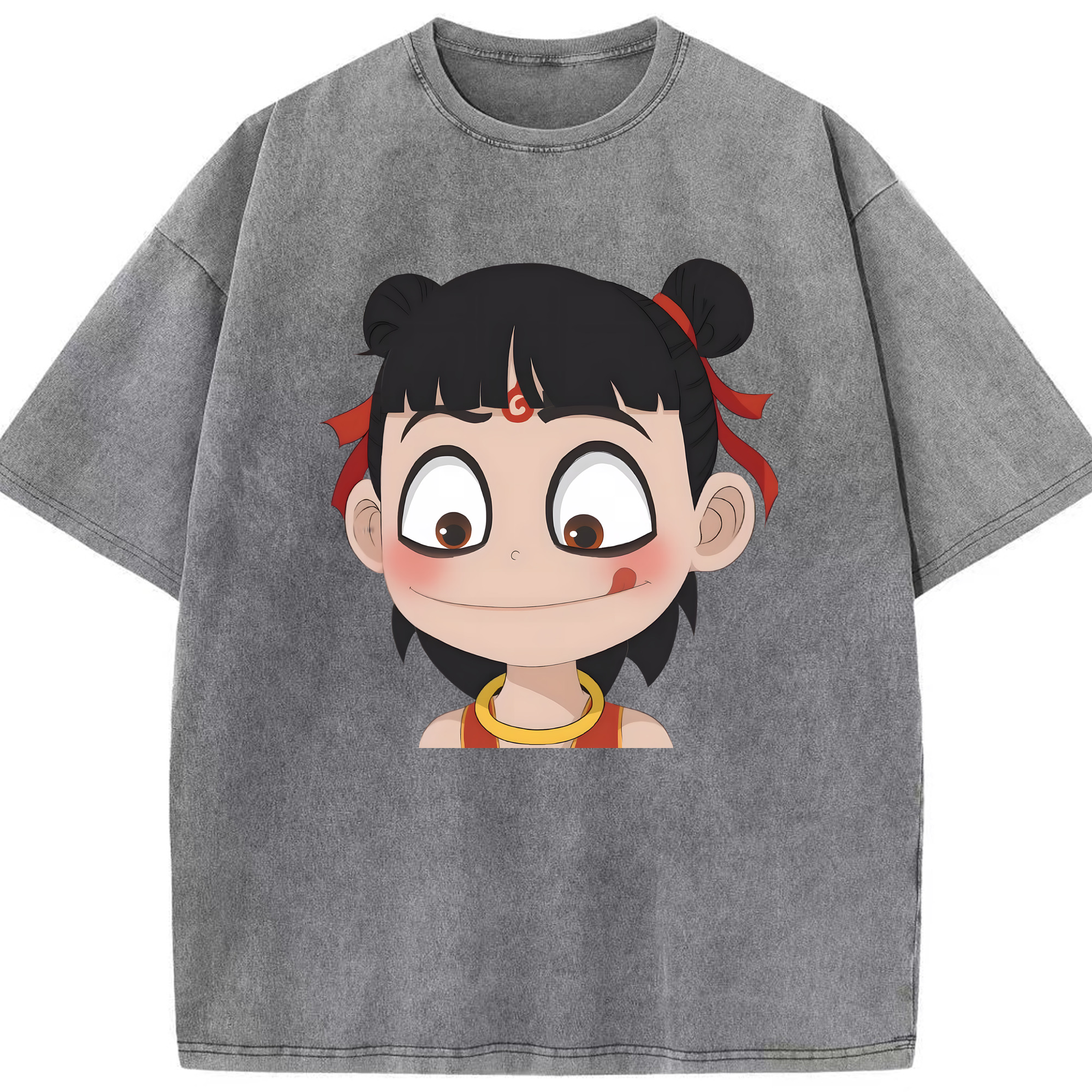 （画像用） Ne Zha 2 ナタ 魔童の大暴れ 綿100% ヴィンテージ風 半袖Tシャツ（フロントプリント）