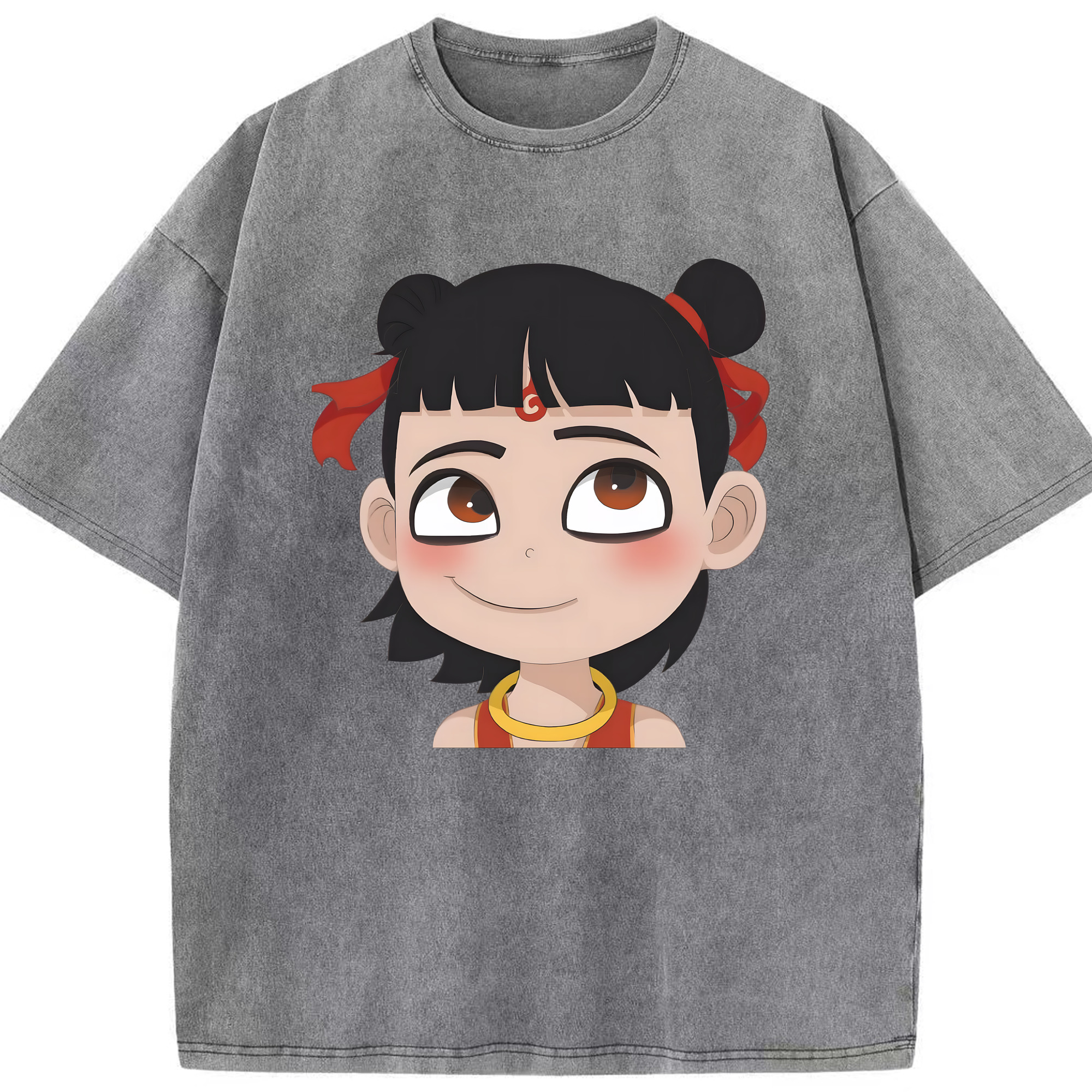 （画像用） Ne Zha 2 ナタ 魔童の大暴れ 綿100% ヴィンテージ風 半袖Tシャツ（フロントプリント）