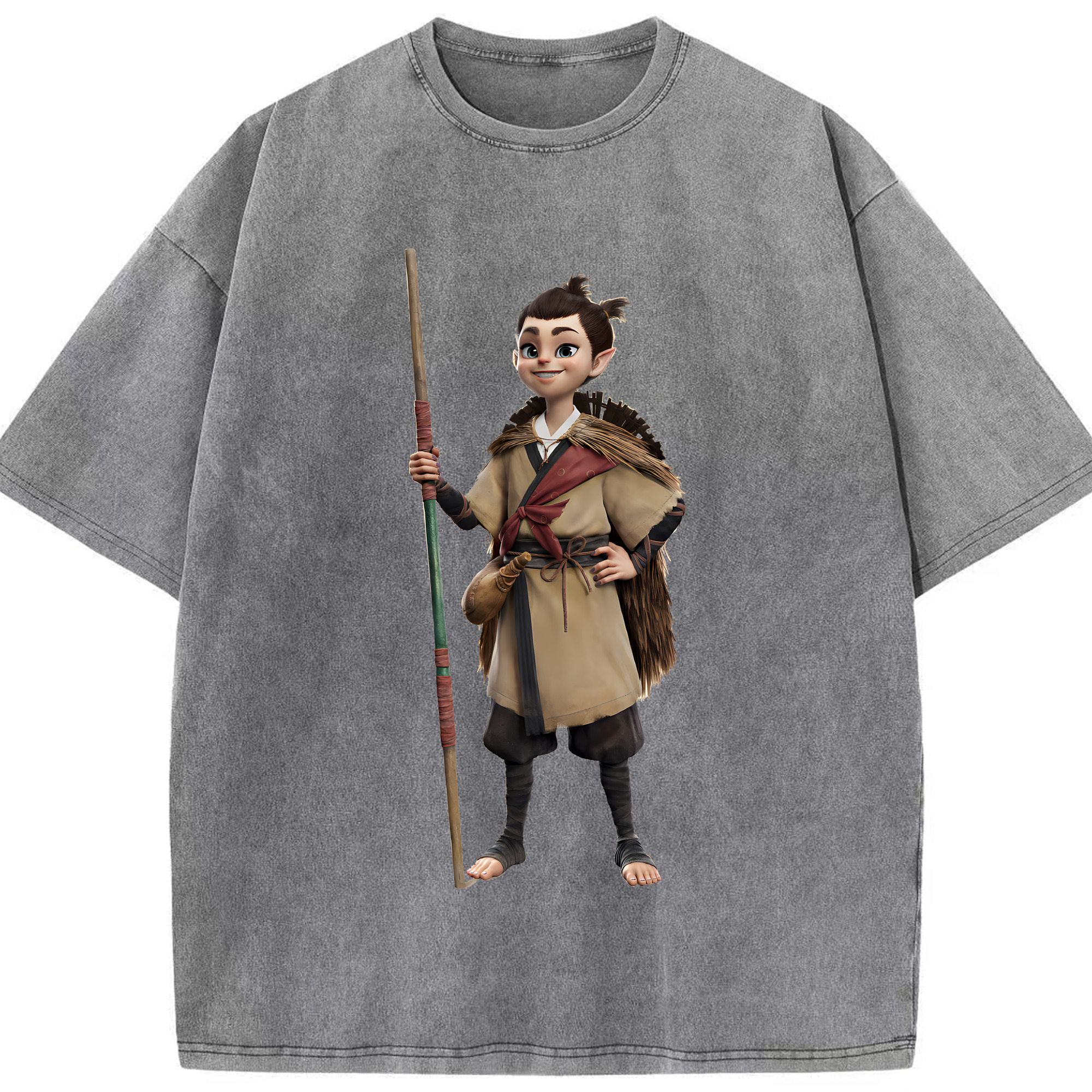 （画像用） Ne Zha 2 ナタ 魔童の大暴れ 綿100% ヴィンテージ風 半袖Tシャツ（フロントプリント）