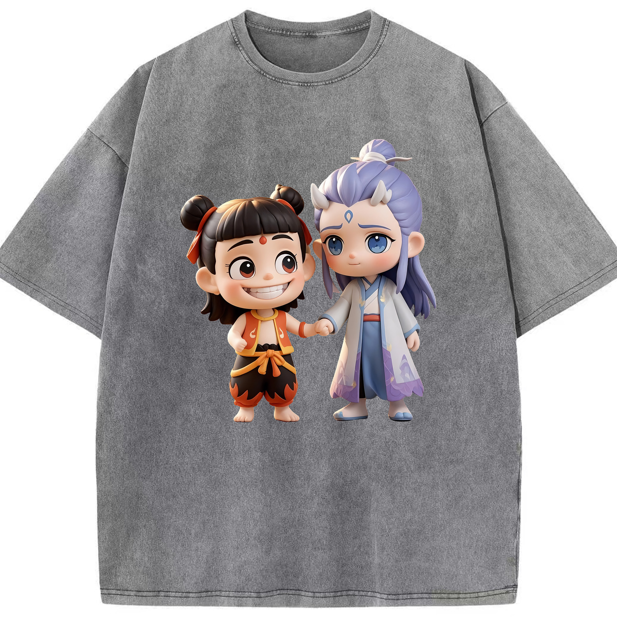 （画像用） Ne Zha 2 ナタ 魔童の大暴れ 綿100% ヴィンテージ風 半袖Tシャツ（フロントプリント）