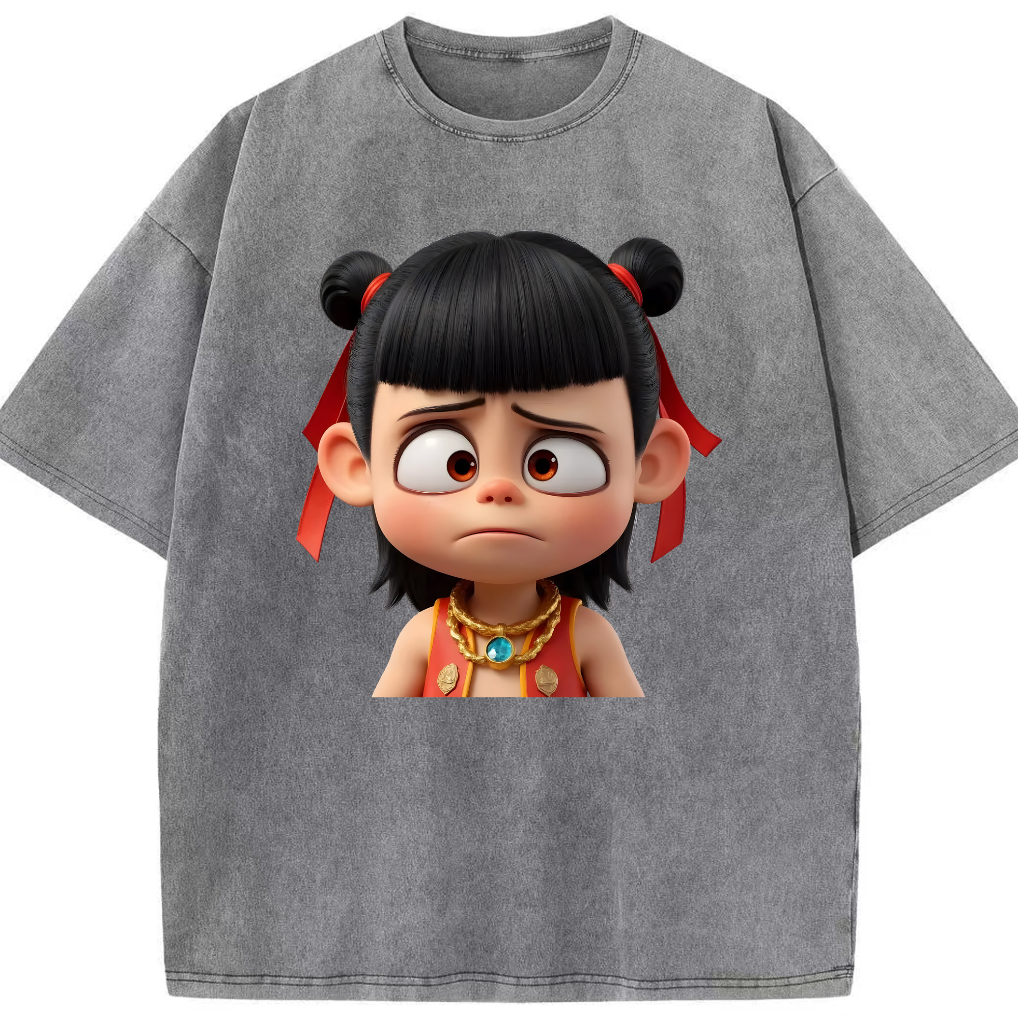（画像用） Ne Zha 2 ナタ 魔童の大暴れ 綿100% ヴィンテージ風 半袖Tシャツ（フロントプリント）