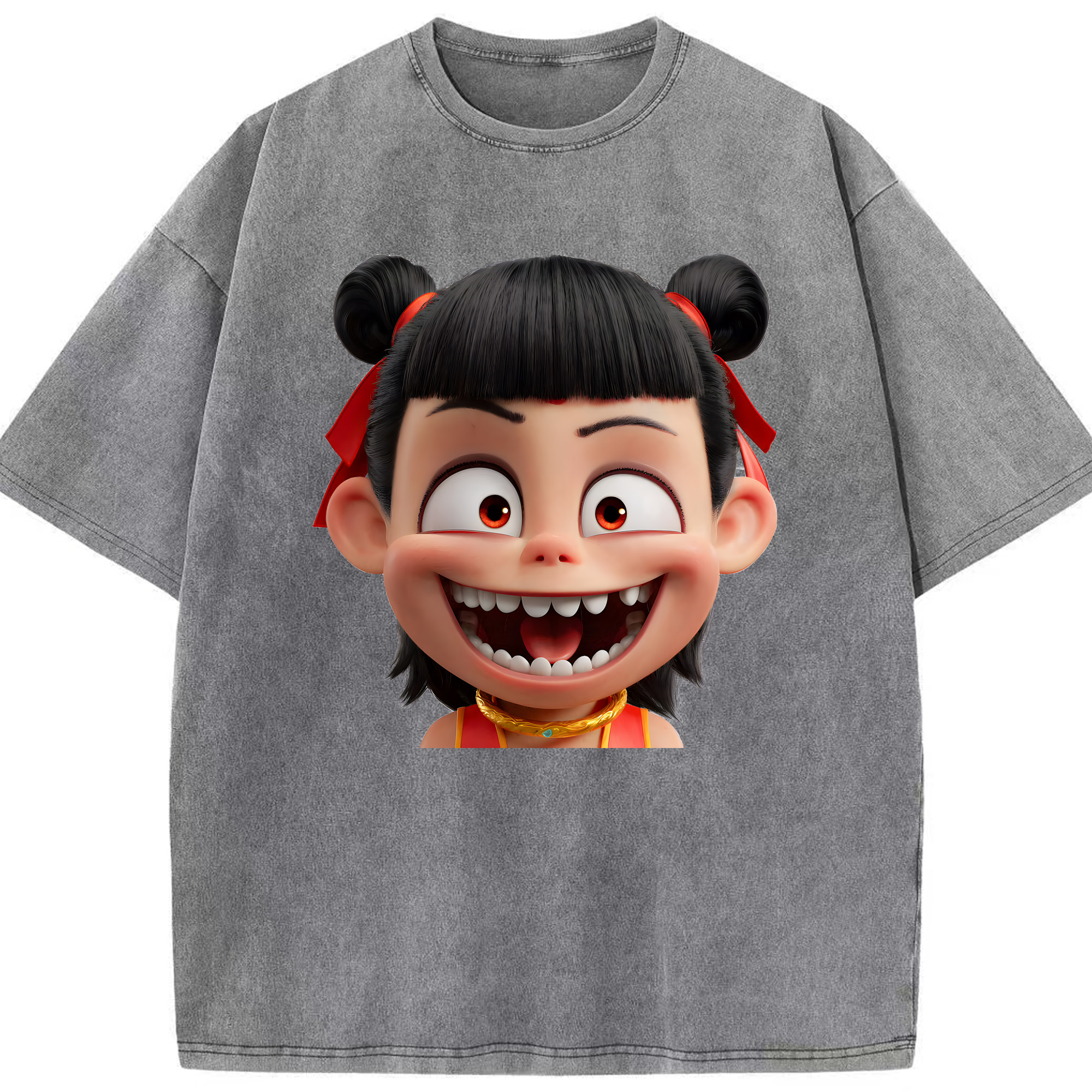 （画像用） Ne Zha 2 ナタ 魔童の大暴れ 綿100% ヴィンテージ風 半袖Tシャツ（フロントプリント）