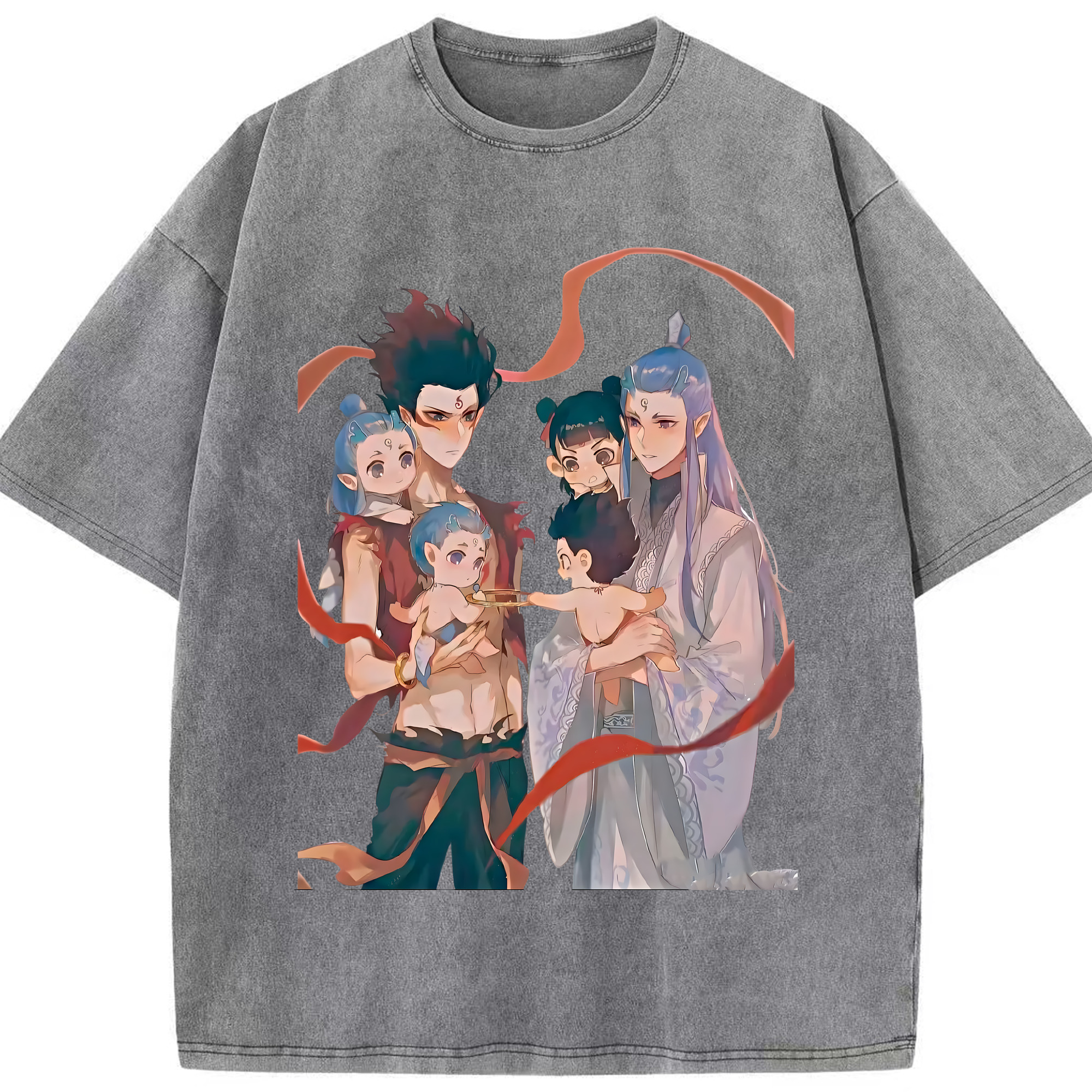 （画像用） Ne Zha 2 ナタ 魔童の大暴れ 綿100% ヴィンテージ風 半袖Tシャツ（フロントプリント）