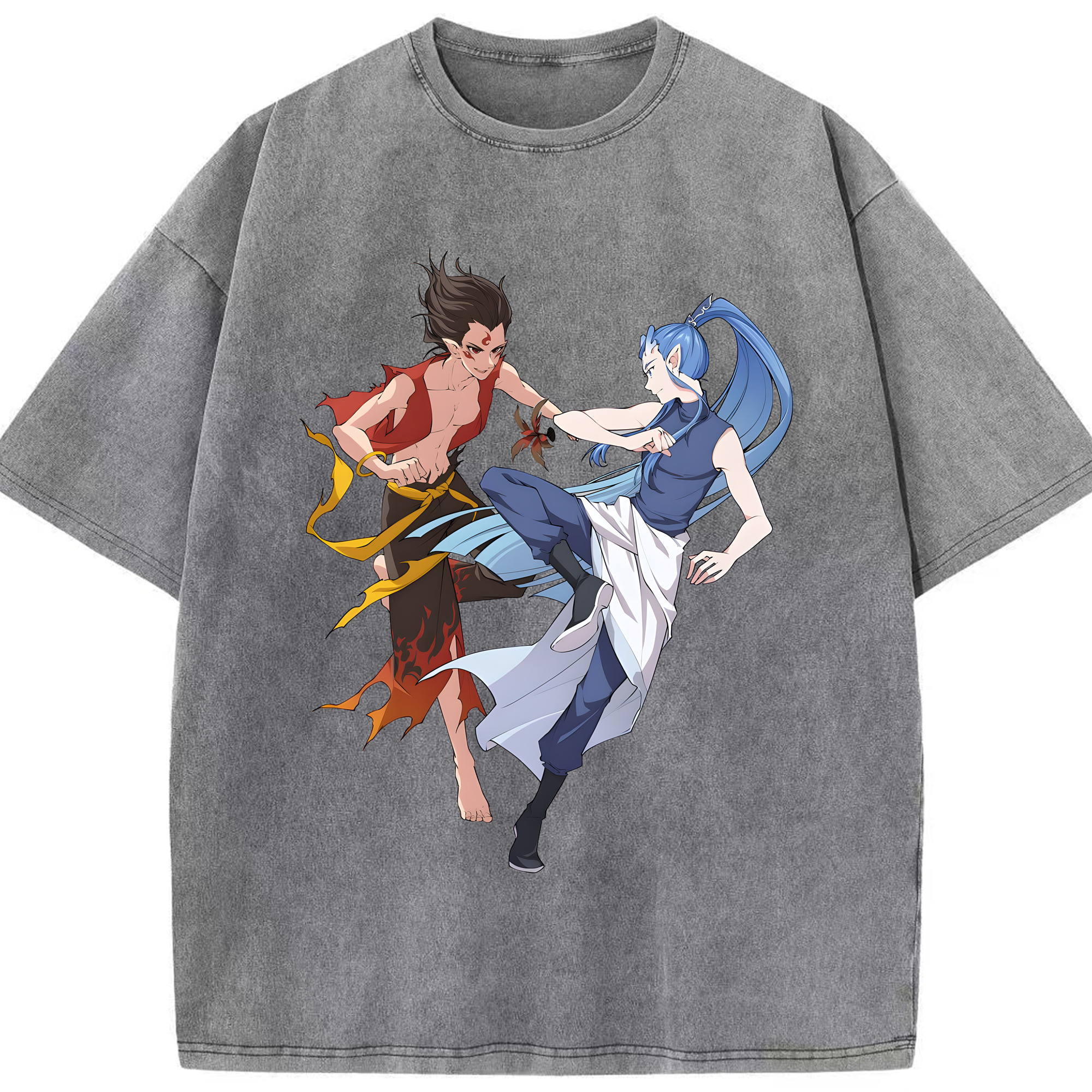 （画像用） Ne Zha 2 ナタ 魔童の大暴れ 綿100% ヴィンテージ風 半袖Tシャツ（フロントプリント）