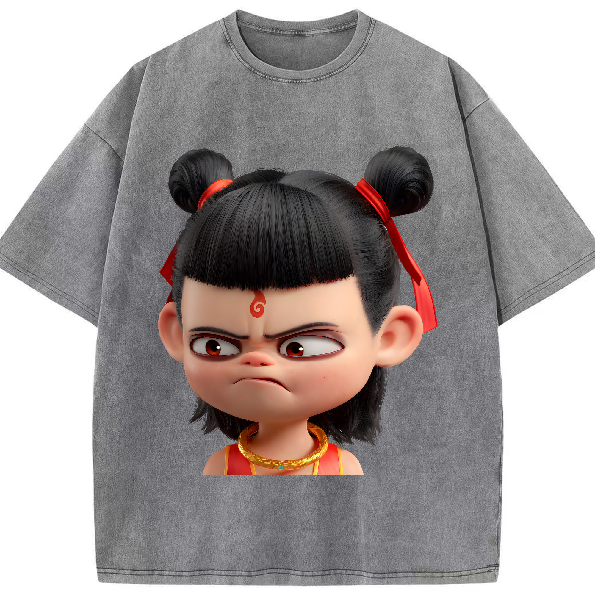 （画像用） Ne Zha 2 ナタ 魔童の大暴れ 綿100% ヴィンテージ風 半袖Tシャツ（フロントプリント）