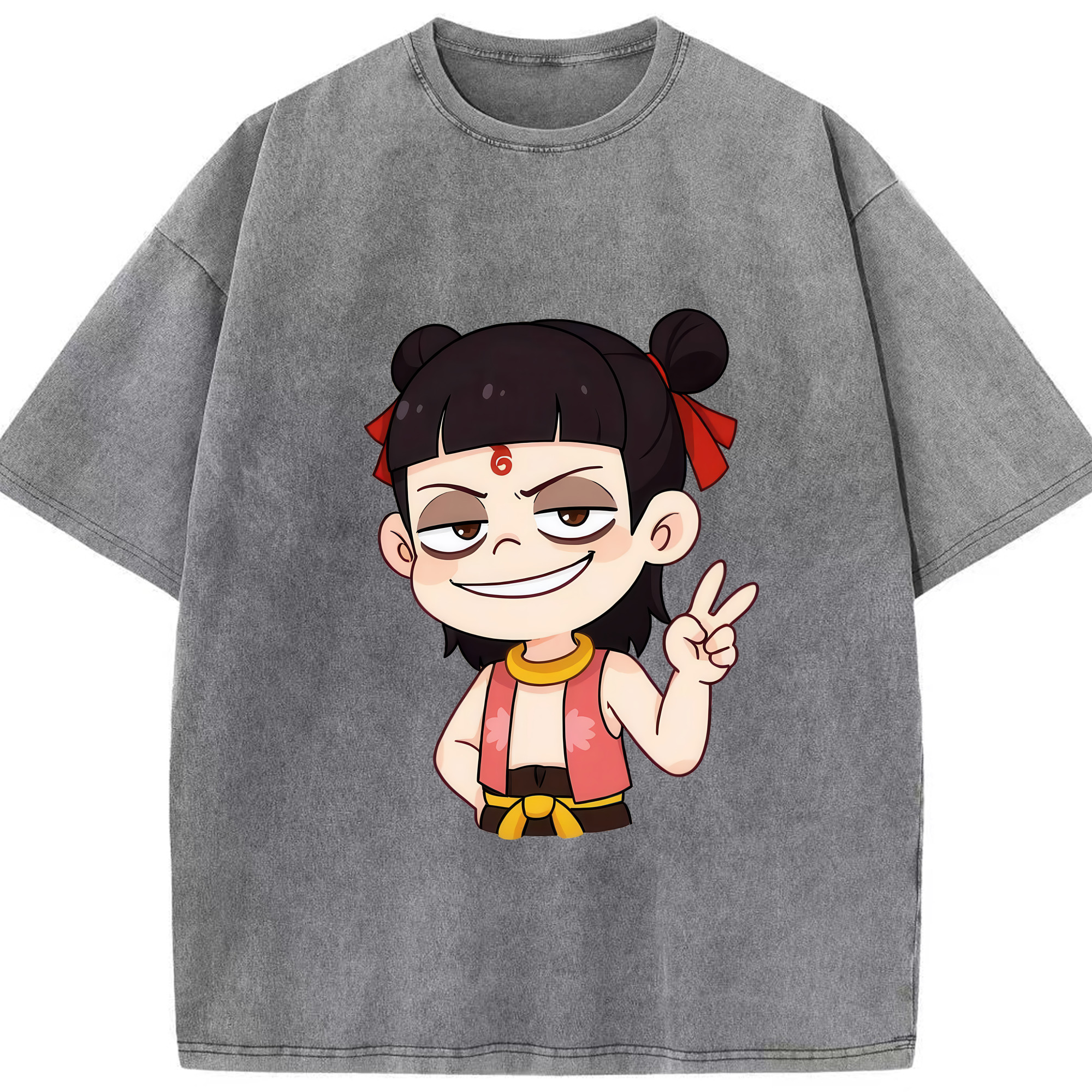 （画像用） Ne Zha 2 ナタ 魔童の大暴れ 綿100% ヴィンテージ風 半袖Tシャツ（フロントプリント）